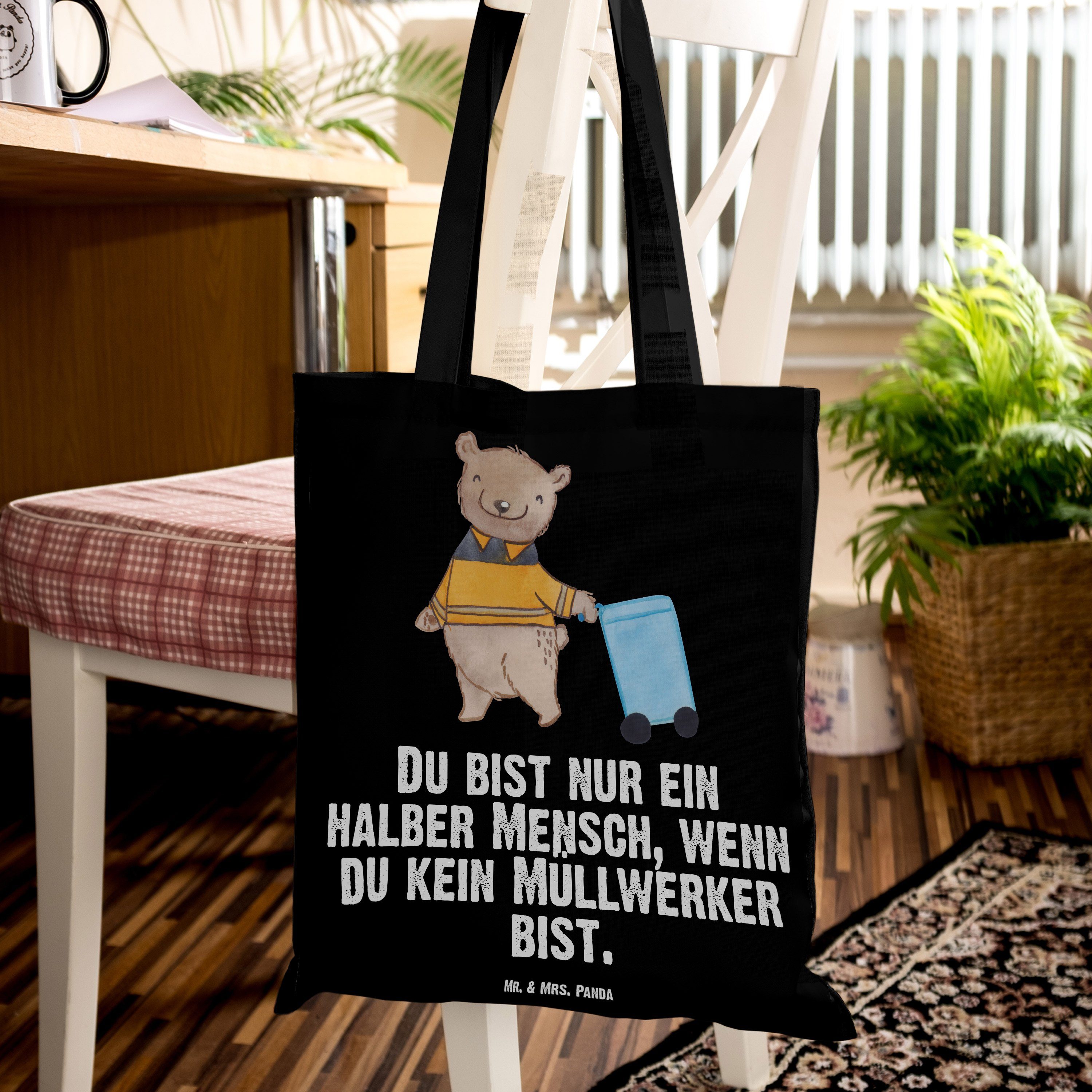 Dankeschön, Mr. Tragetasche - Geschenk, Herz & Mrs. - mit Einkaufstasche, (1-tlg) Müllwerker Schwarz Panda
