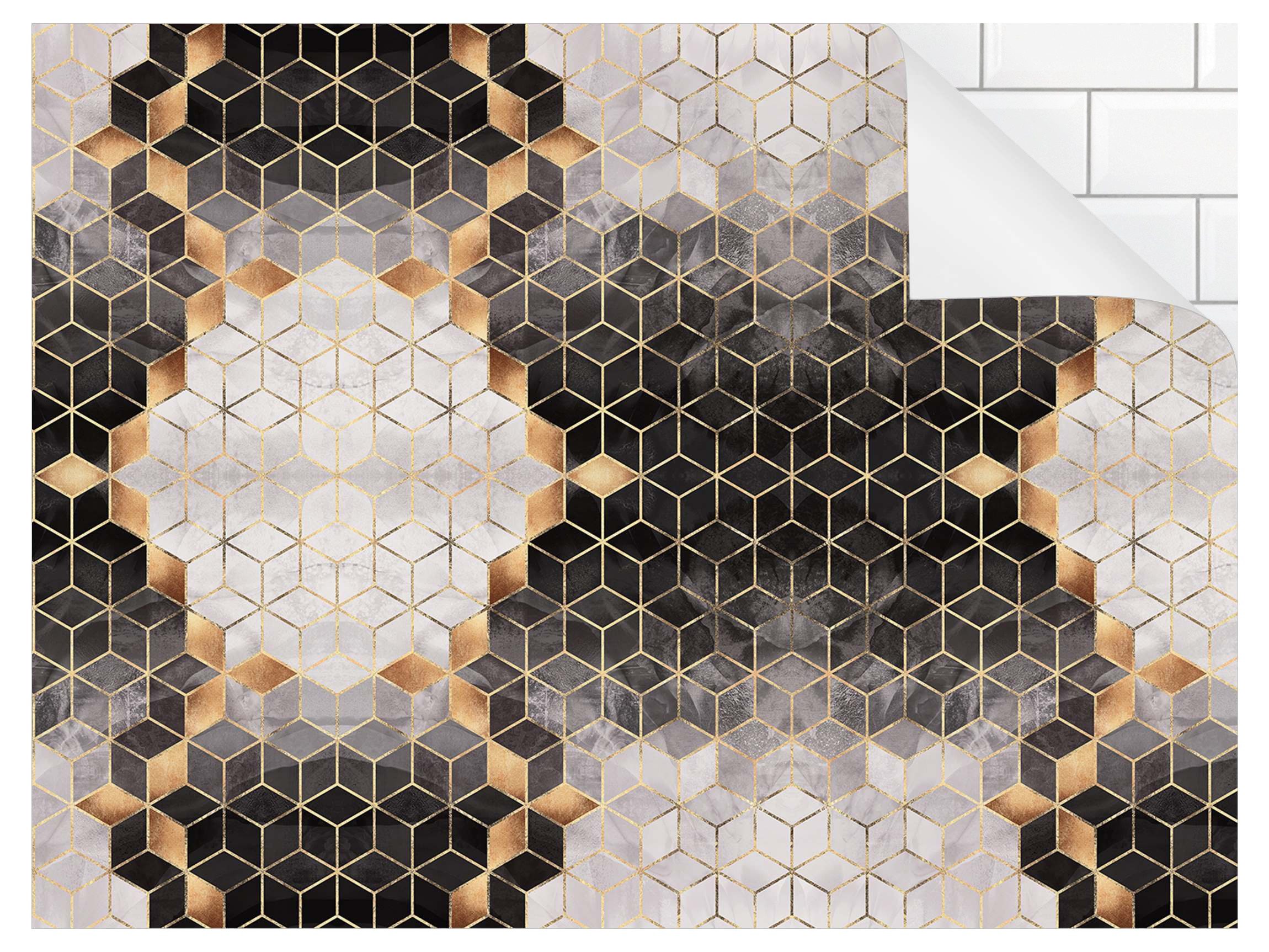 Bilderdepot24 Badrückwand schwarz weiss fugenlose Wandverkleidung Bad Abstrakt, (Hartfolie matt » Selbstklebend SMART 0,35 mm), wasserfestes Wandpaneel Geometrie