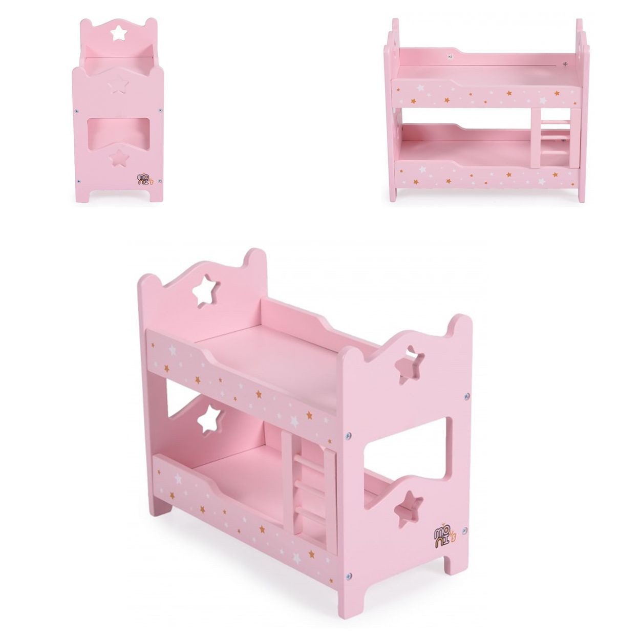 Moni Puppenbett PH12A003, 31 x 16 cm, Holz, Stockbett, Leiter, Sterne, ab 3 Jahren, Etagenbett