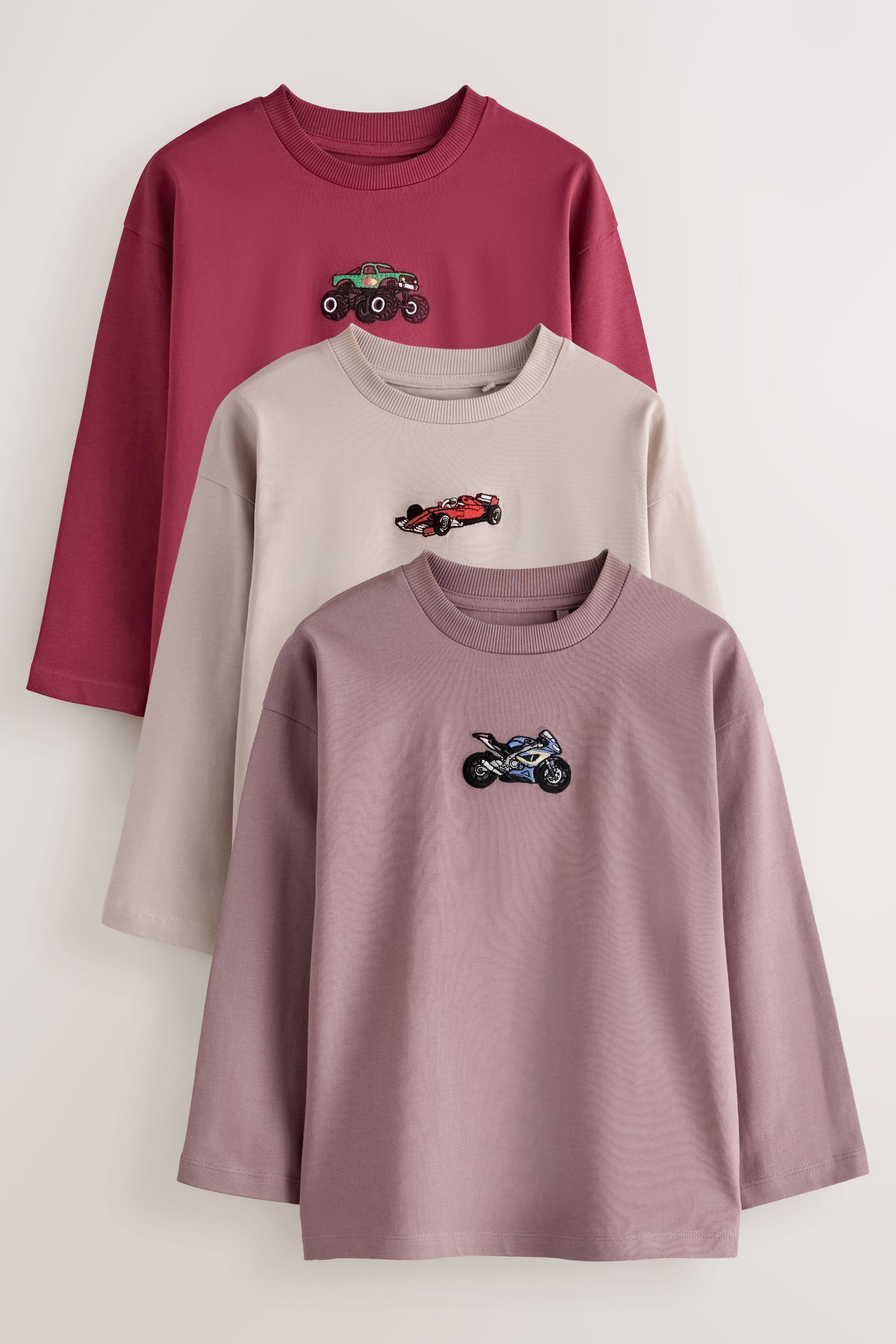 Next Langarmshirt Relaxed Fit Langarmshirts mit Grafik, 3er-Pack (3-tlg)