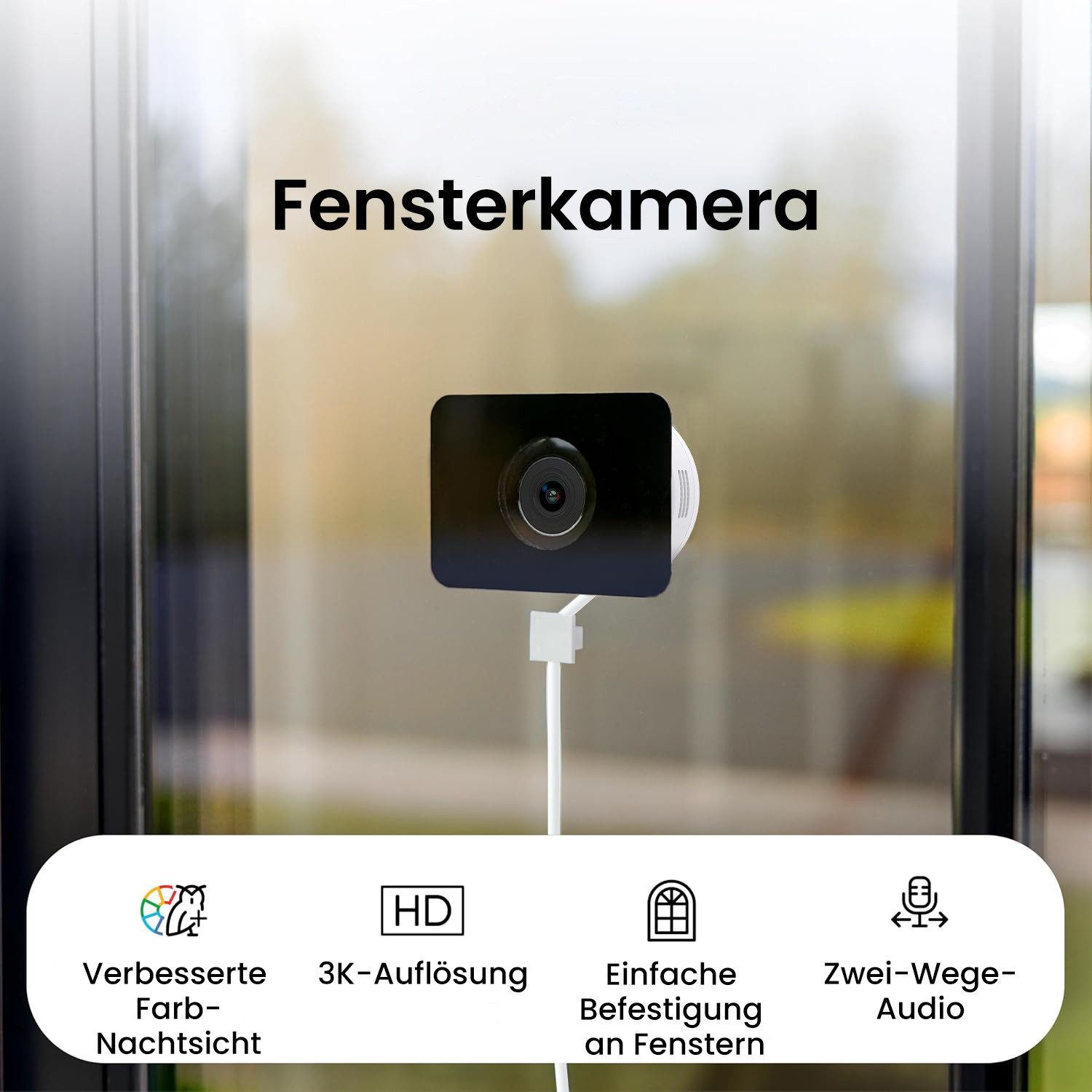 FOSMET IP-Überwachungskamera Fensterkamera 5MP 3K, WiFi 6, AI Personenerkennung & Farb-Nachtsicht (Indoor Fensterkamera,2-Wege-Audio,Alexa & Google,130.5° Weitw – Bild 2 von 5
