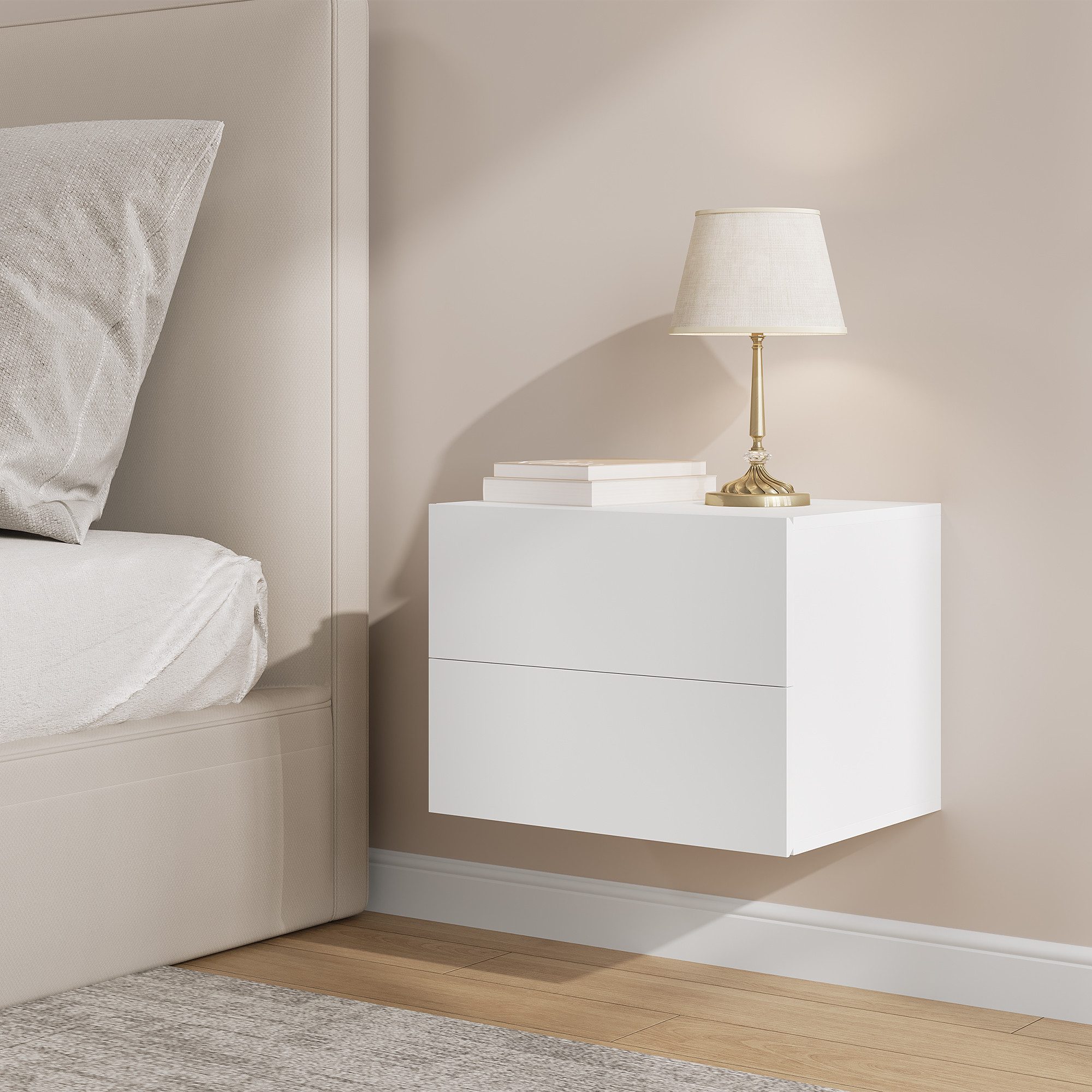 Woltu Nachttisch (1-St), hängend mit Schublade, Wandregal weiß für Schlafzi günstig online kaufen