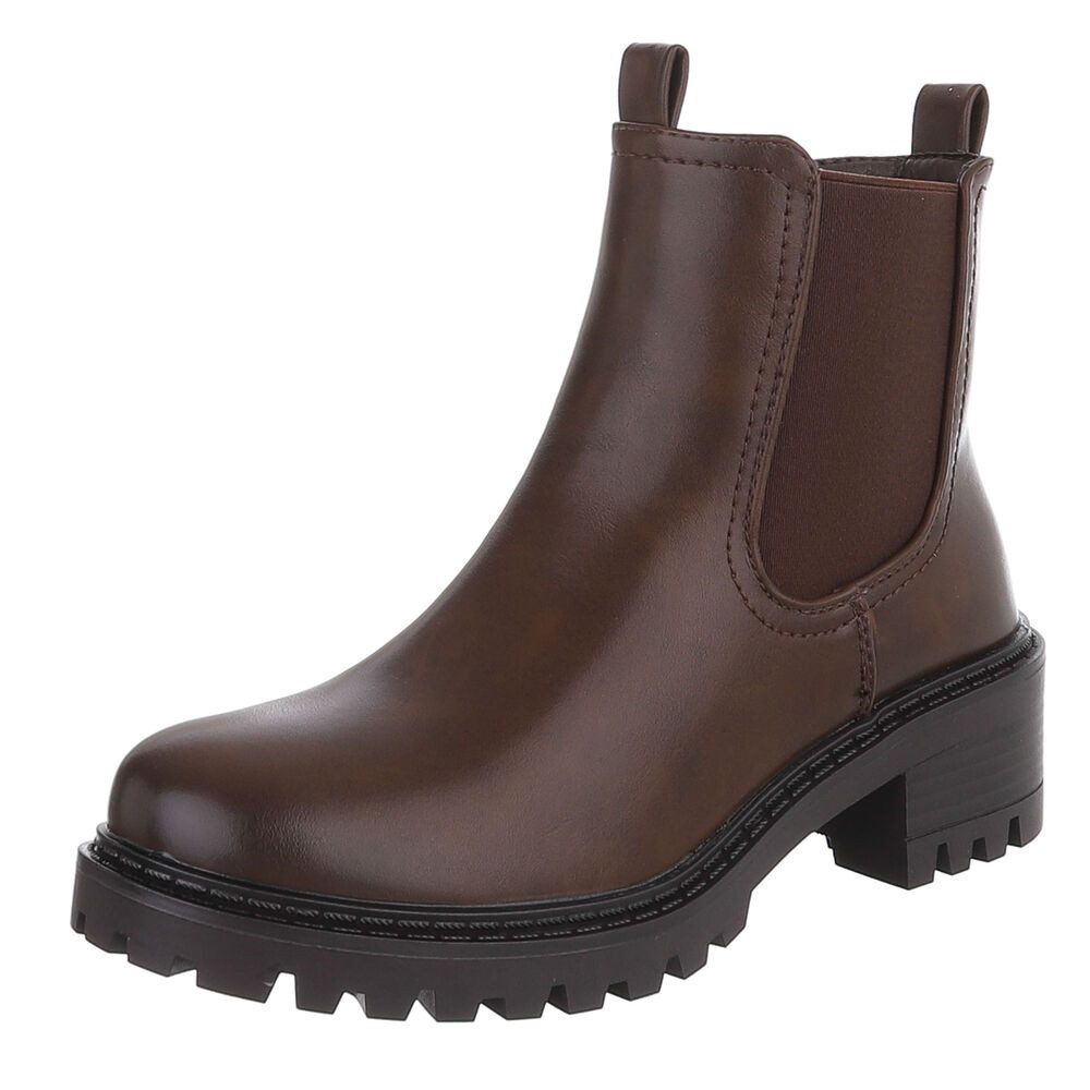 Ital-Design Bequemer Schlupfschuh für Damen mit stilvollem Design Chelseaboots (90927448) Blockabsatz Stiefeletten in Braun