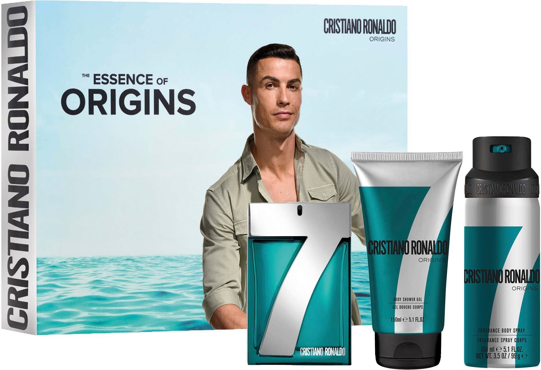 CRISTIANO RONALDO Duft-Set 7Origins Gift Set, 3-tlg., Fruchtiger Duft mit Mandarine, Muskatellersalbei und Vetiver.