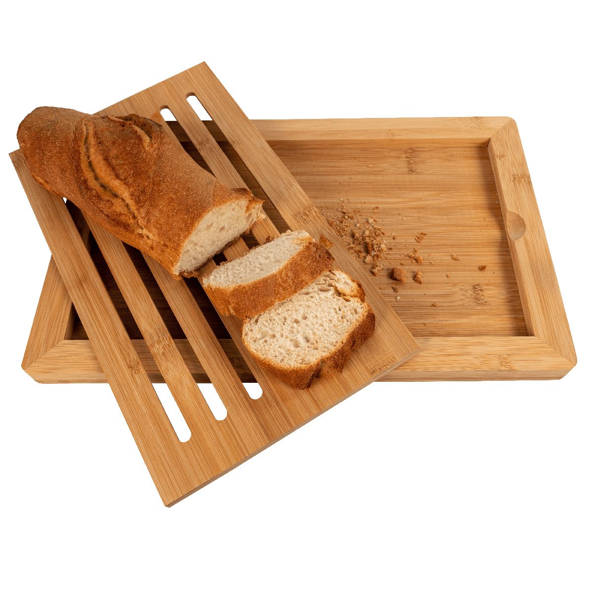 Brotschneidebrett Schneidebrett mit Auffangschale aus Bambus