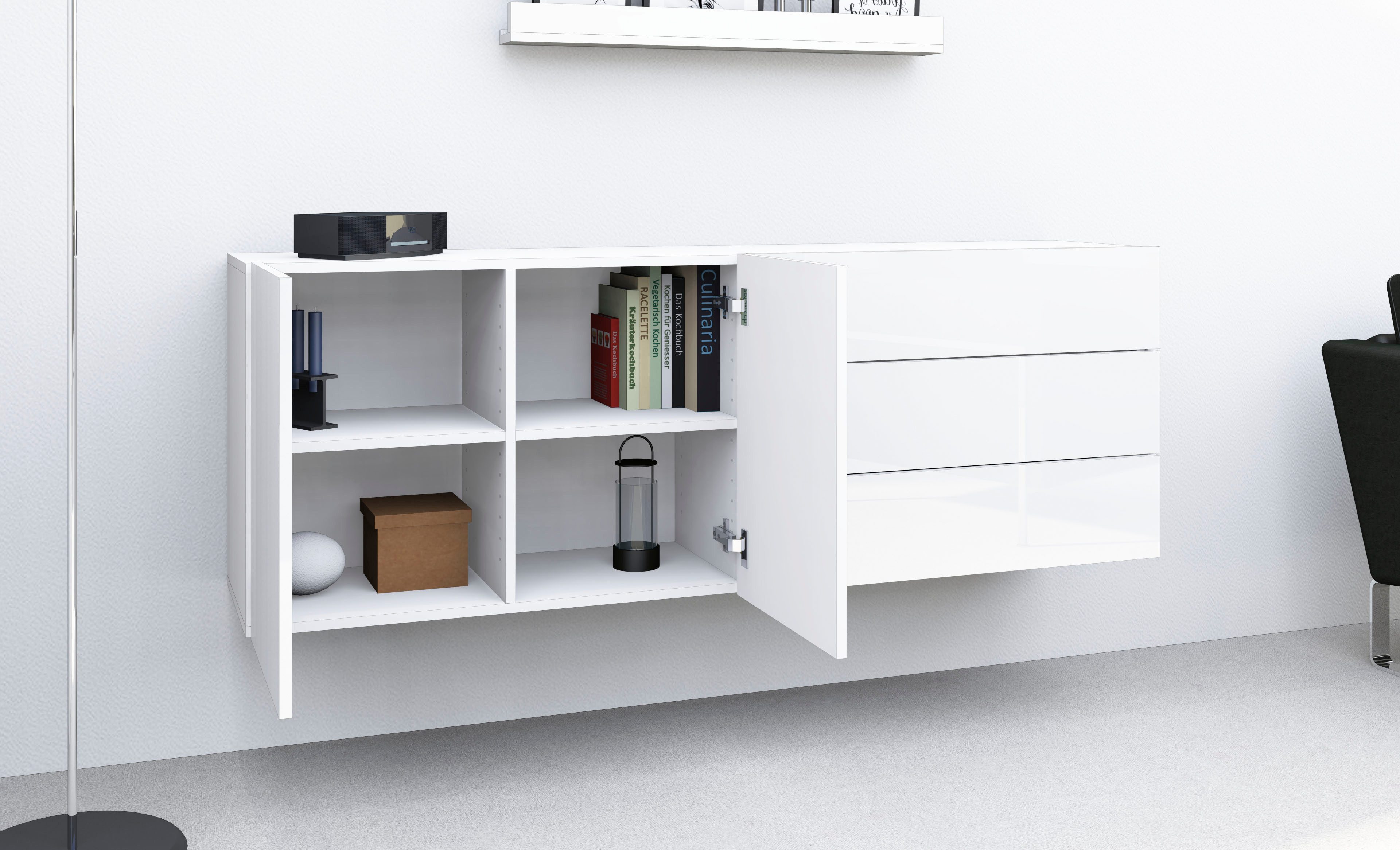 borchardt Möbel Sideboard Sophia, Hängeschrank mit 2 Türen, 3 Schubkästen, Breite 152 cm, grifflose Optik, viel Stauraum, verstellbare Böden