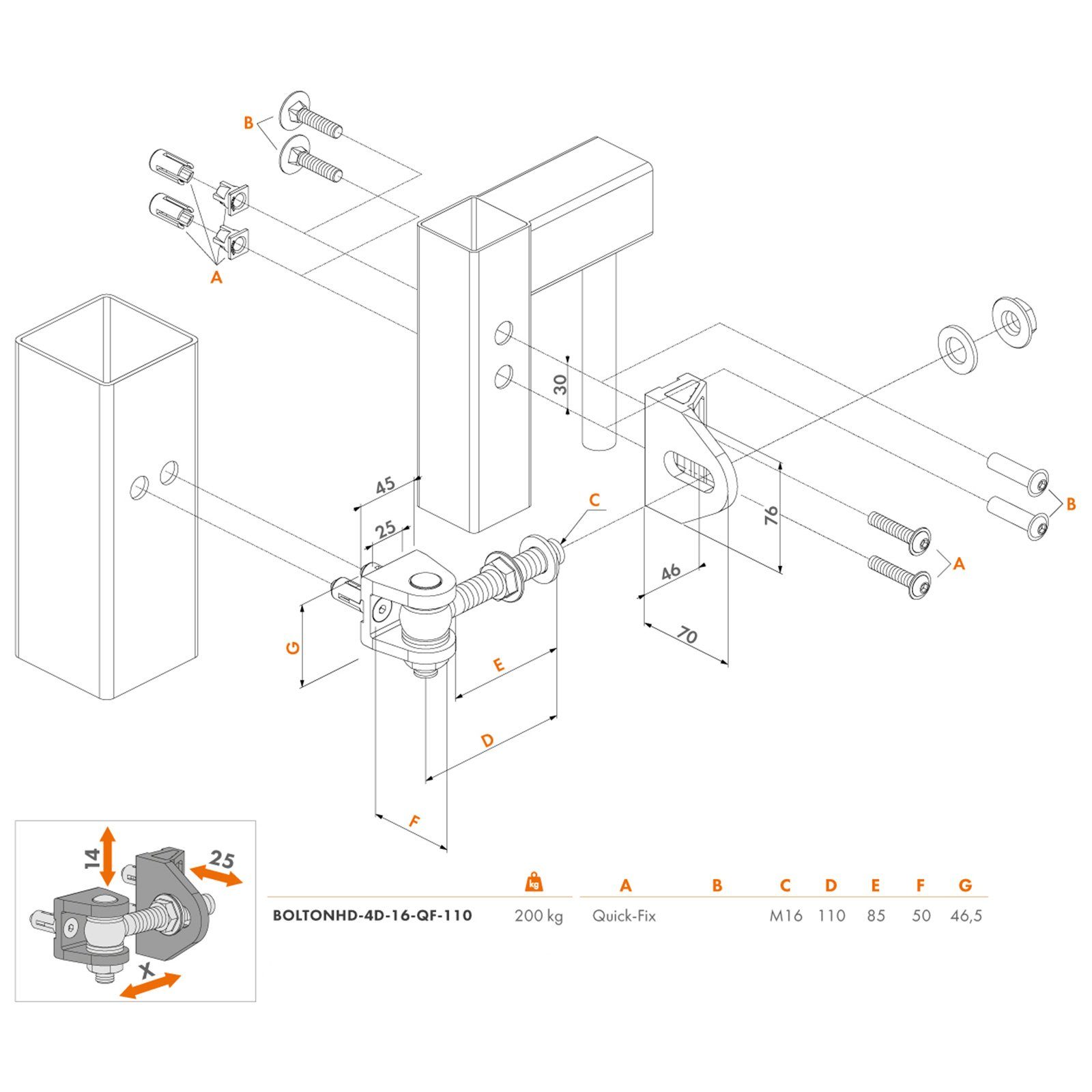 LOCINOX Torbeschlag 1 Paar Torbänder zum Anschrauben BOLTONHD-4D-16-QF für Tore bis 200 kg