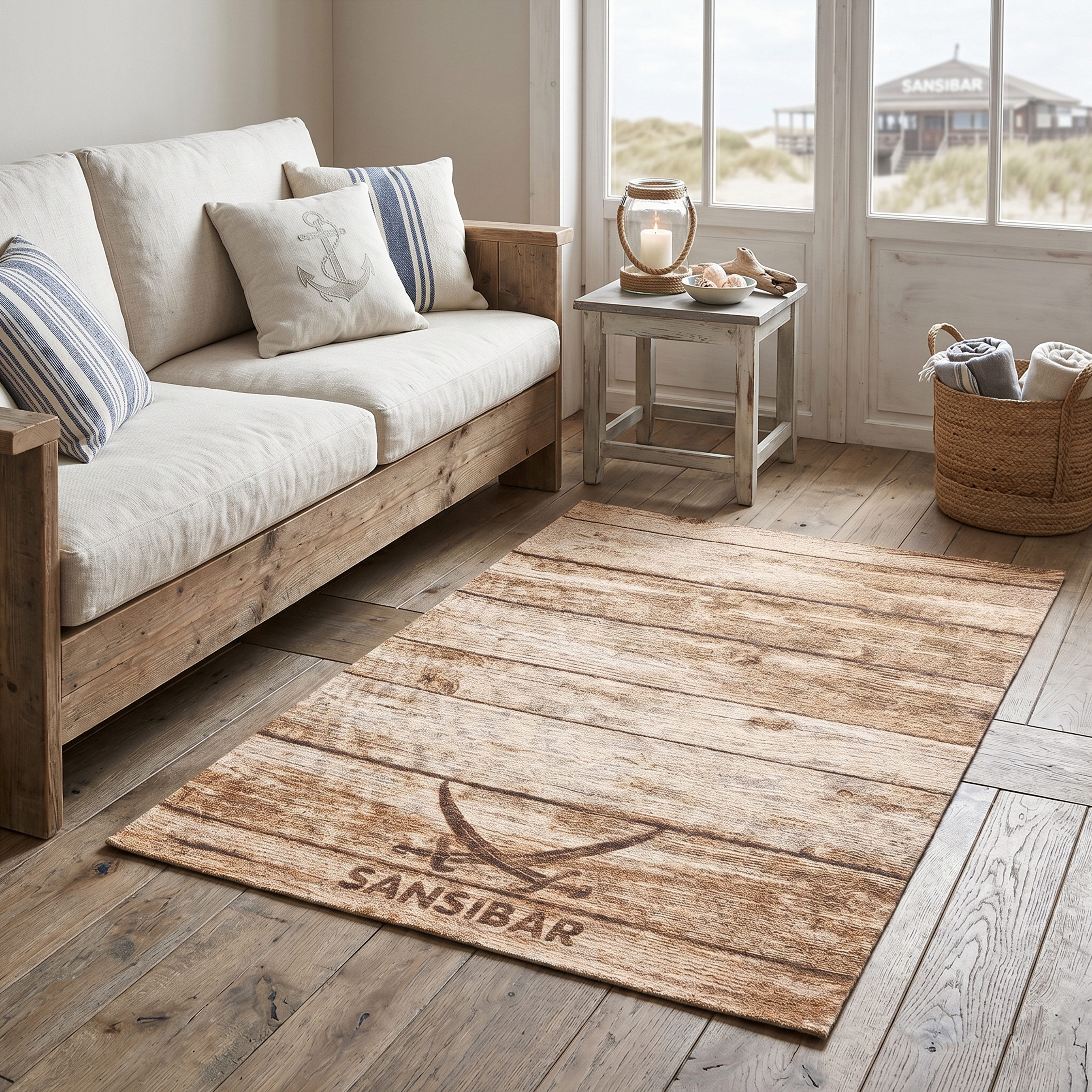 Sansibar Teppich Keitum 009, rechteckig, Höhe: 3 mm, Flachgewebe, Motiv Holzdielen & gekreuzte Säbel