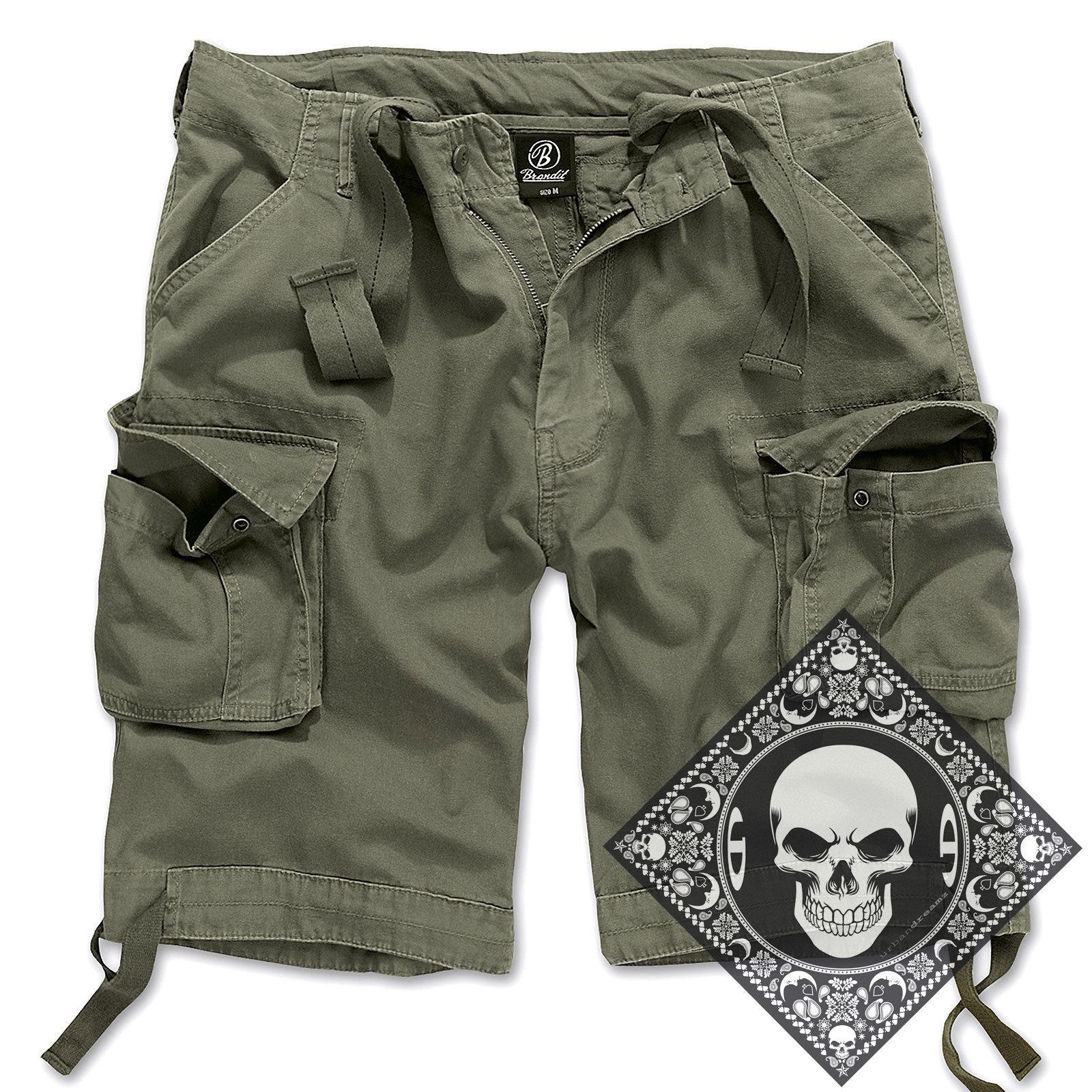 Brandit Cargoshorts Cargo Shorts kurze Hose Legend Army mit UD Bandana