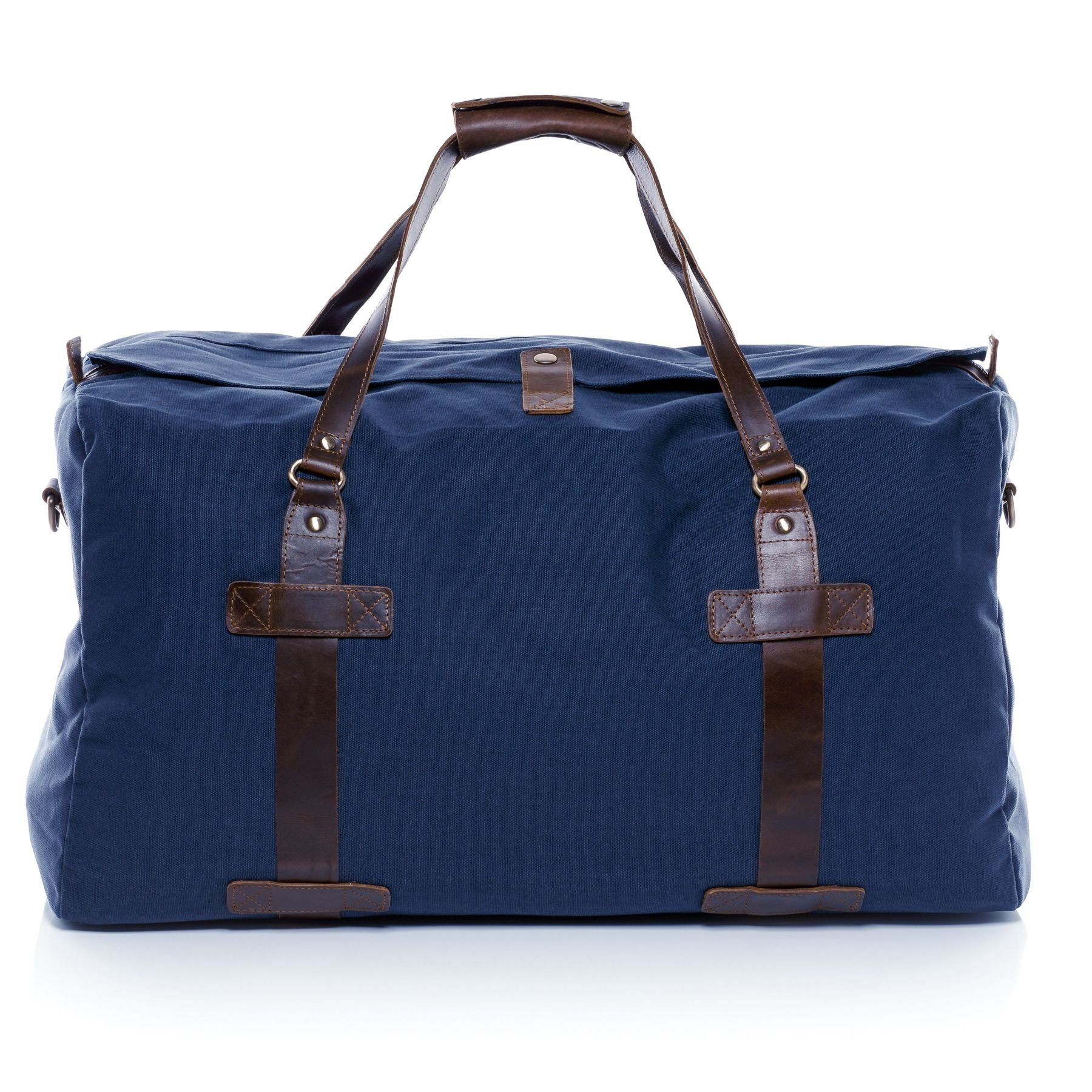 Reisetasche echt Leder Weekender groß blau-braun CHASE
