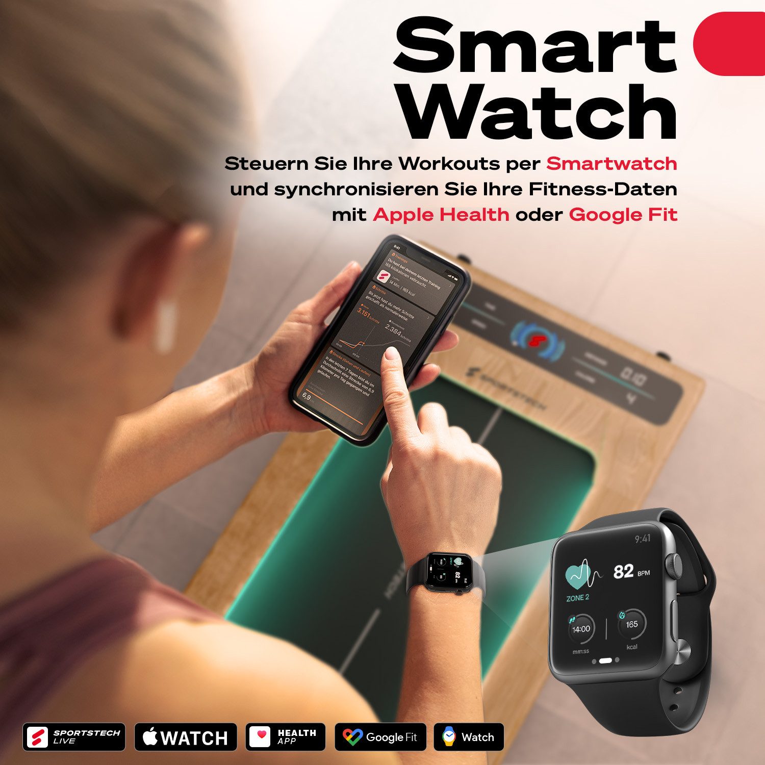 Sportstech Laufband sWalk, bis 8 km/h, Steigung 7,5%, Trainingsprogramme, LED Tempolicht