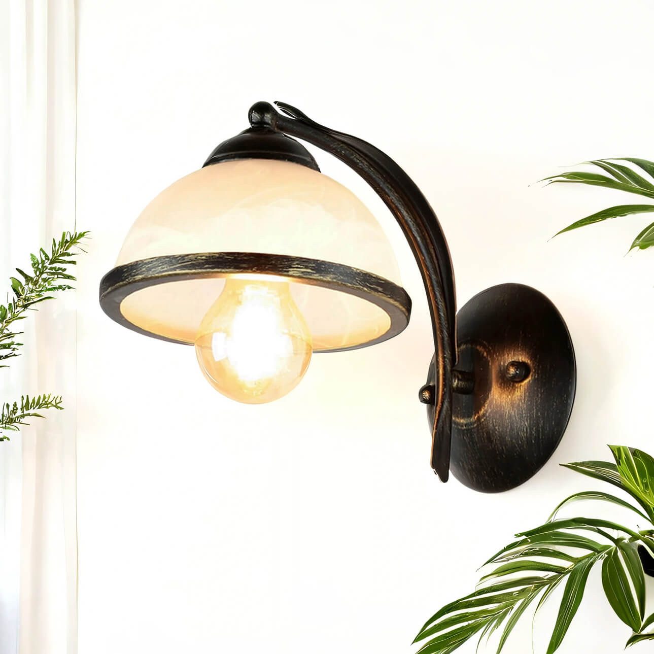 Licht-Erlebnisse Wandleuchte KORFU, ohne Leuchtmittel, Wandleuchte Messing Antik Weiß floral Metall Glas Esszimmer Lampe