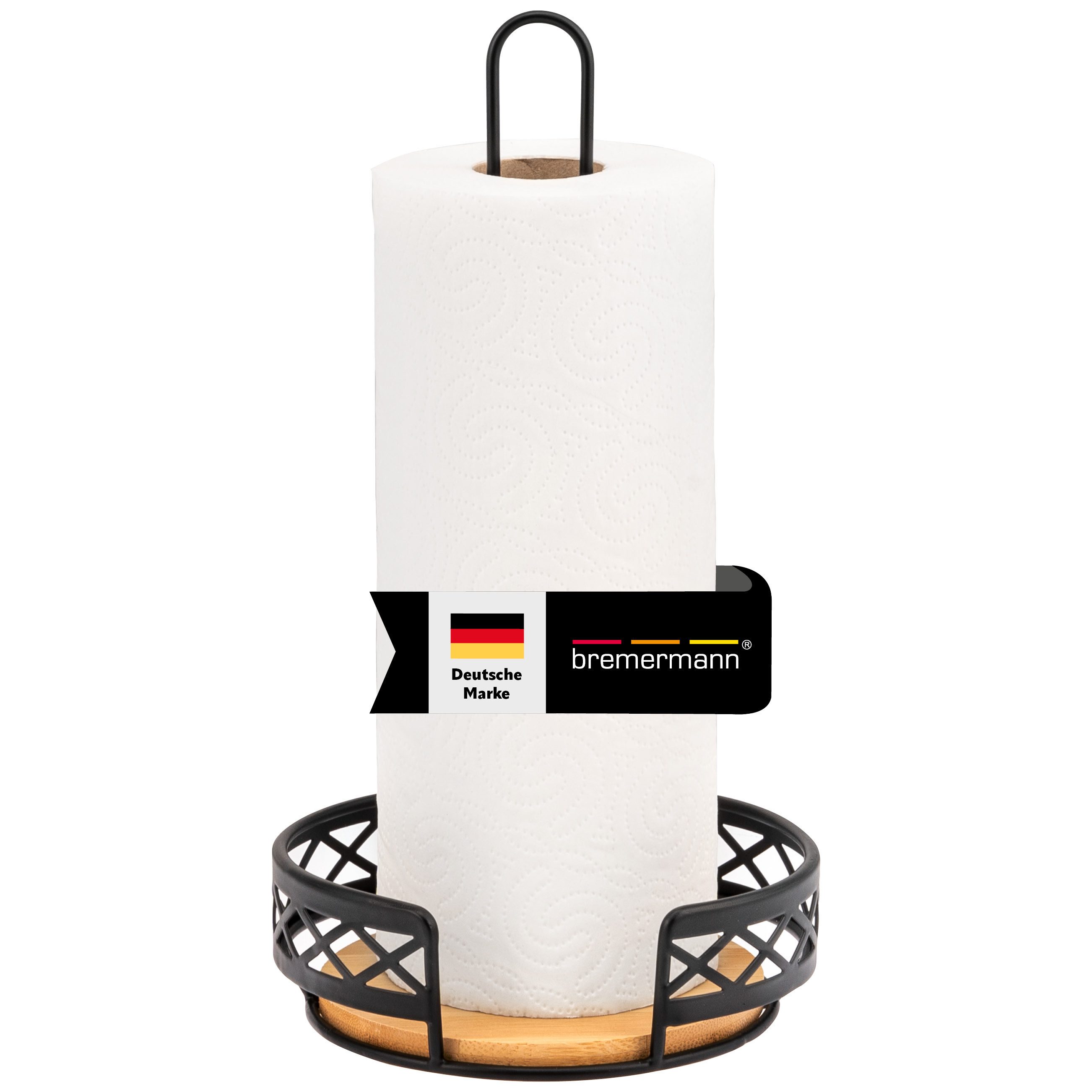 bremermann Küchenrollenhalter Küchenrollenhalter aus Bambus und schwarzem Metall, freistehend, (1-St)