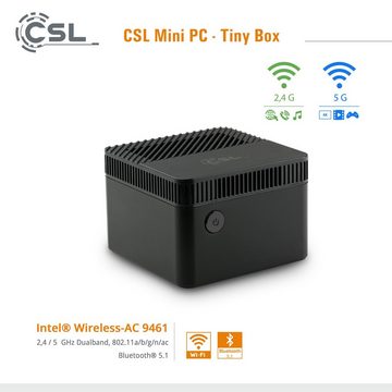 CSL Tiny Box Mini-PC (Intel® Celeron N4120, Intel® HD Graphics 600, 4 GB RAM, 128 GB SSD, passiver CPU-Kühler, 2m HDMI Kabel)