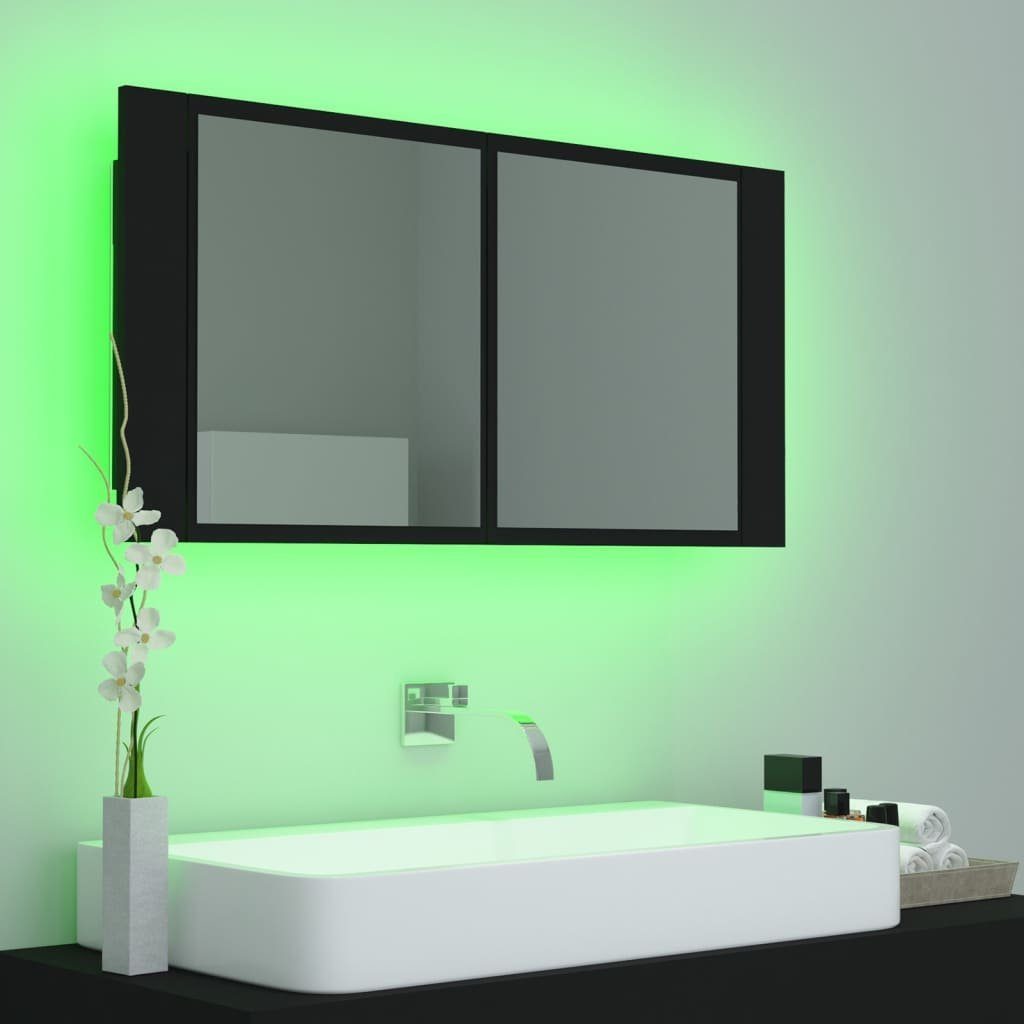 Schwarz 90x12x45 LED-Bad-Spiegelschrank Acryl (1-St) vidaXL Badezimmerspiegelschrank cm