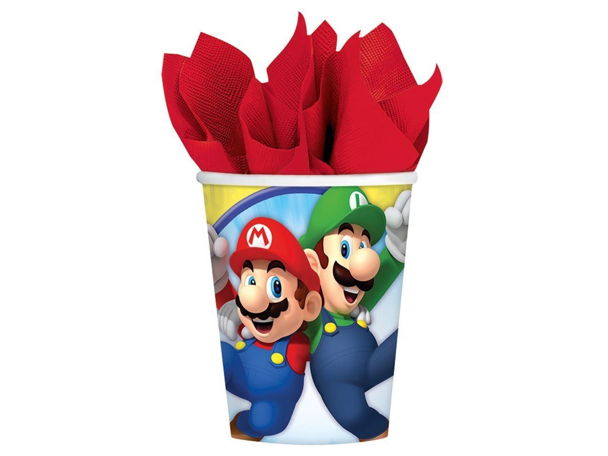 Festivalartikel Einwegbecher Super Mario Bros Set 8 Einwegbecher Pappbecher 250 ml