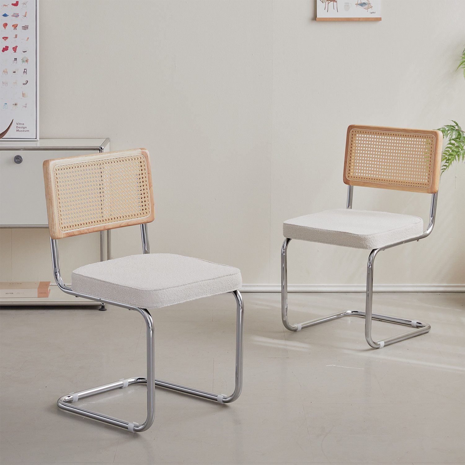 GrandCA HOME Esszimmerstuhl 2er Set Esszimmerstuhl aus Rattan, Retro-Küchenstuhl (2 St), mit Kissen, 50 × 45 × 83 cm