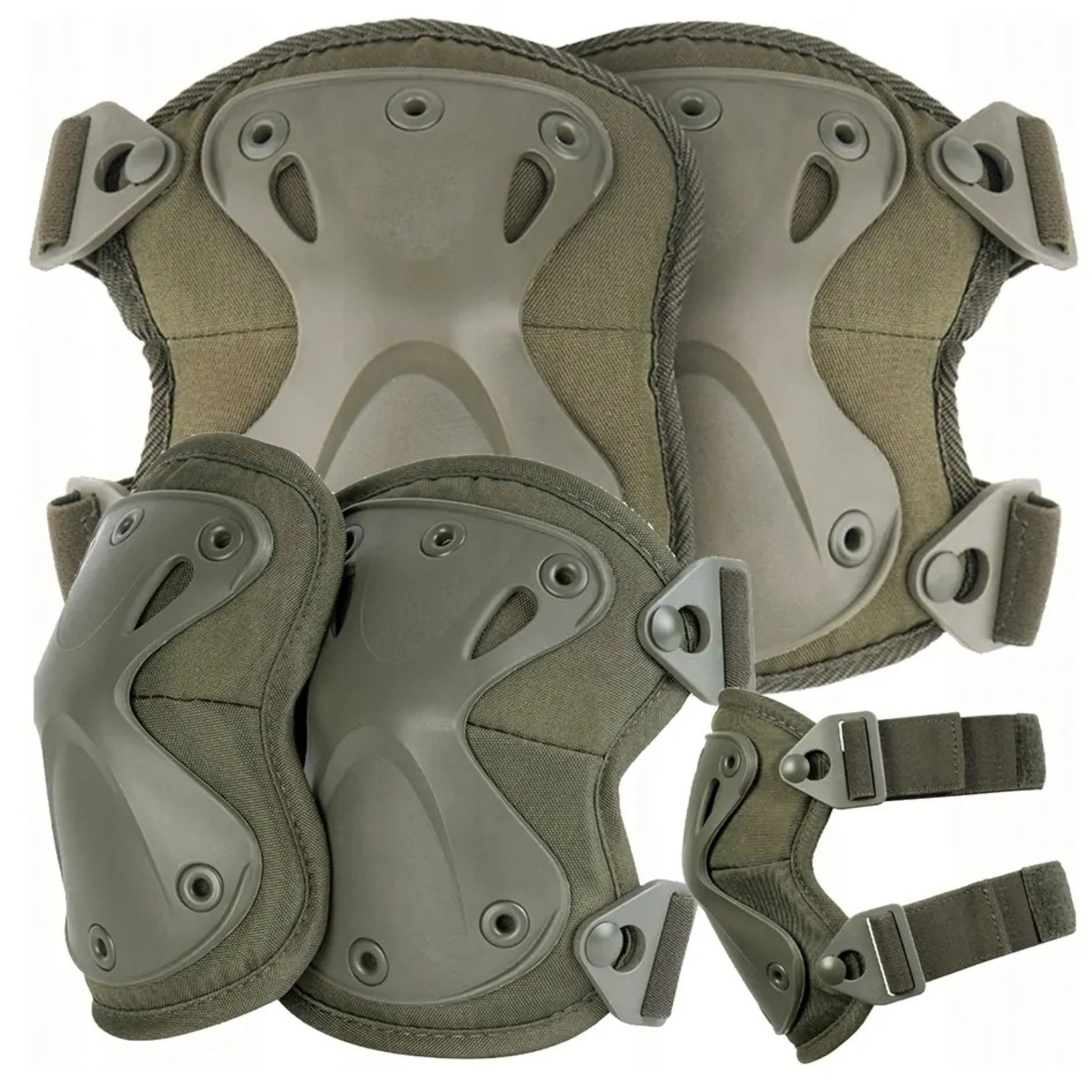 Foxter Protektoren-Set Taktische Knie- & Ellbogenschoner Set Schutzpolster Outdoor (Knie und Ellbogenschoner Set Universalgröße mit Schnellverschluss, Knie Ellbogen Schutzset mit EVA Polsterung für Outdoor Training), EVA-Polsterung, verstellbare Riemen, S