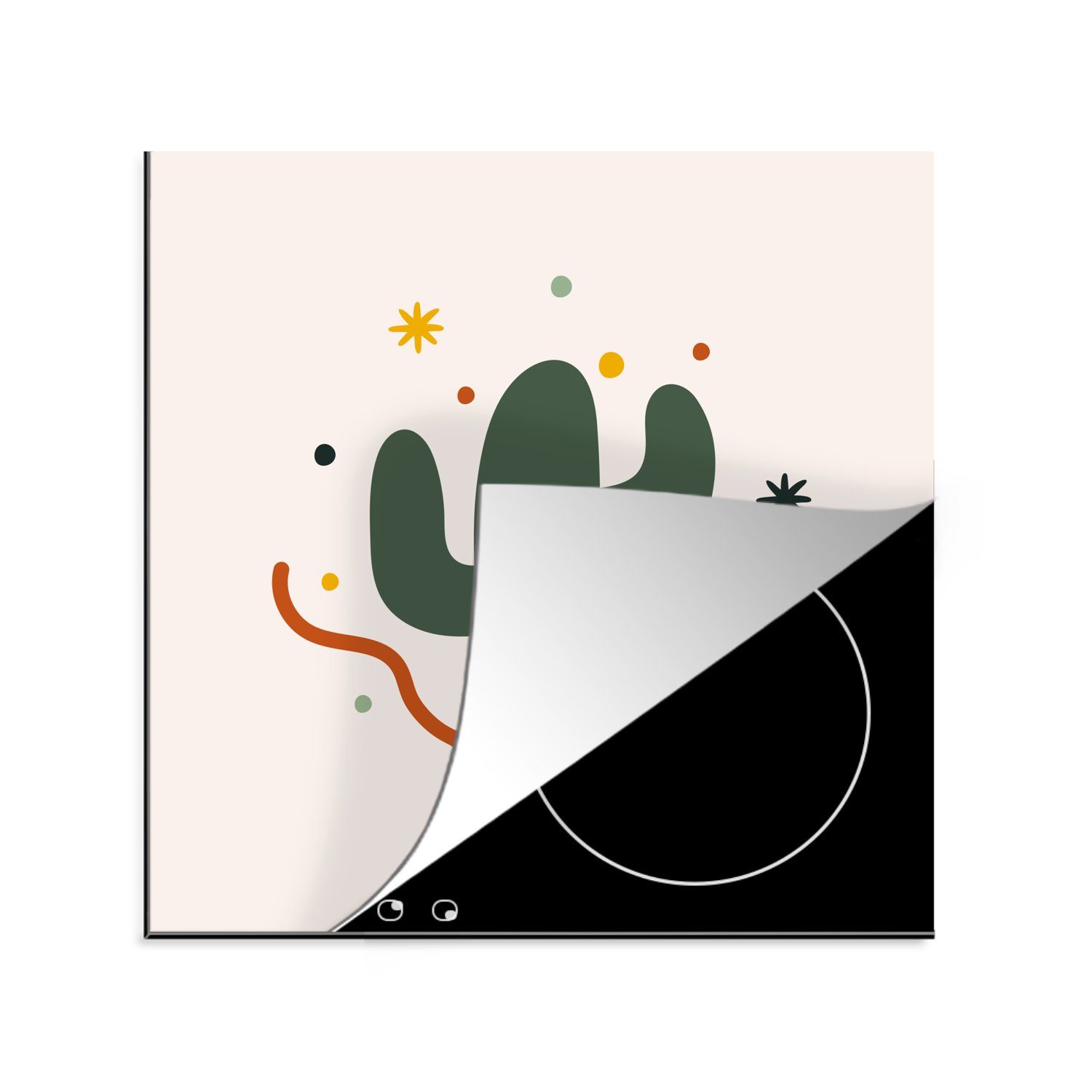 MuchoWow Herdblende-/Abdeckplatte Kaktus - Konfetti - Sommer, Vinyl, (1 tlg), 78x78 cm, Ceranfeldabdeckung, Arbeitsplatte für küche