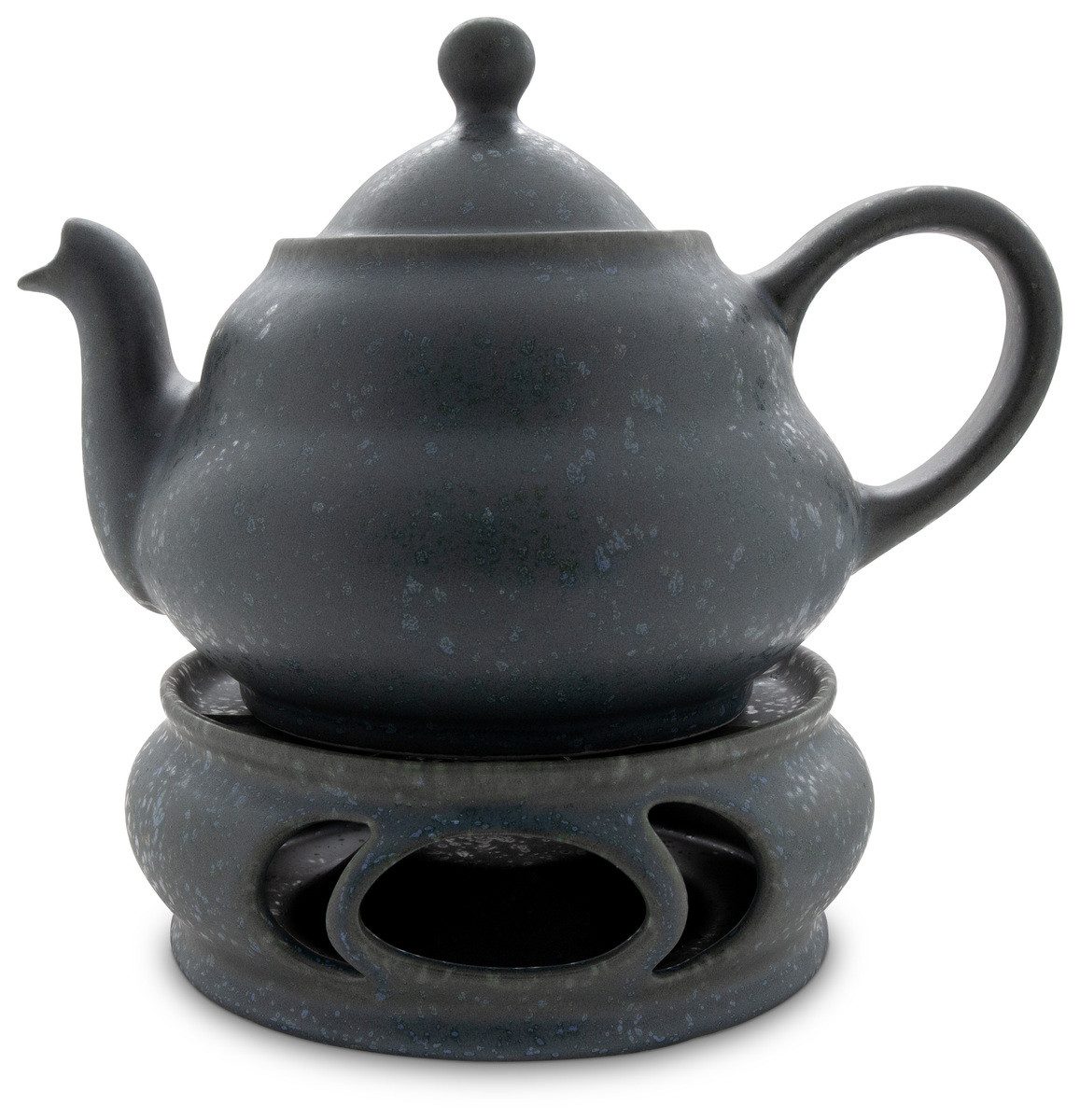 Bunzlauer Keramik Teekanne Bunzlau 1,5L Teekanne mit Stövchen bauchige zweistufige Form, ZIELON, 1,50 l