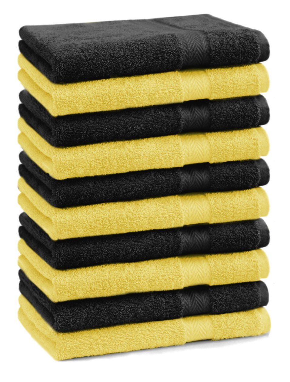 Betz Gästehandtücher 10 Stück Gästehandtücher Premium 100% Baumwolle Gästetuch-Set 30x50 cm Farbe gelb und schwarz, 100% Baumwolle