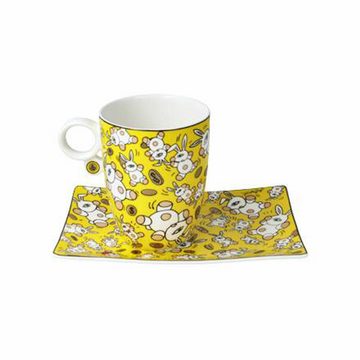 Goebel Tasse mit Untertasse Mauro Bergonzoli - Magic Bunny Gold, Fine Bone China