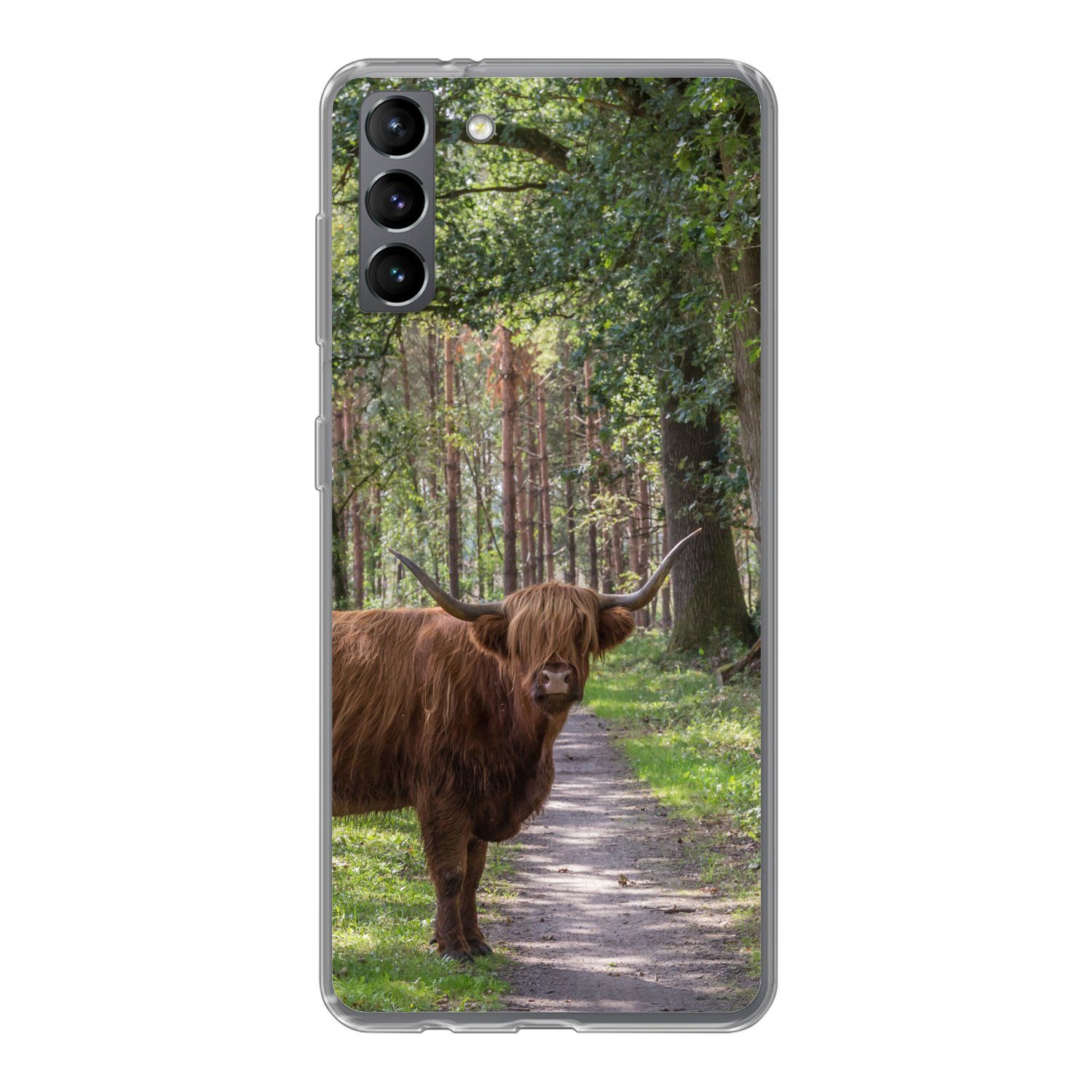 MuchoWow Handyhülle für Samsung Galaxy S21 Plus Schottischer Highlander - Kröte - Baum, Phone Case, Silikon, Schutzhülle Dünn