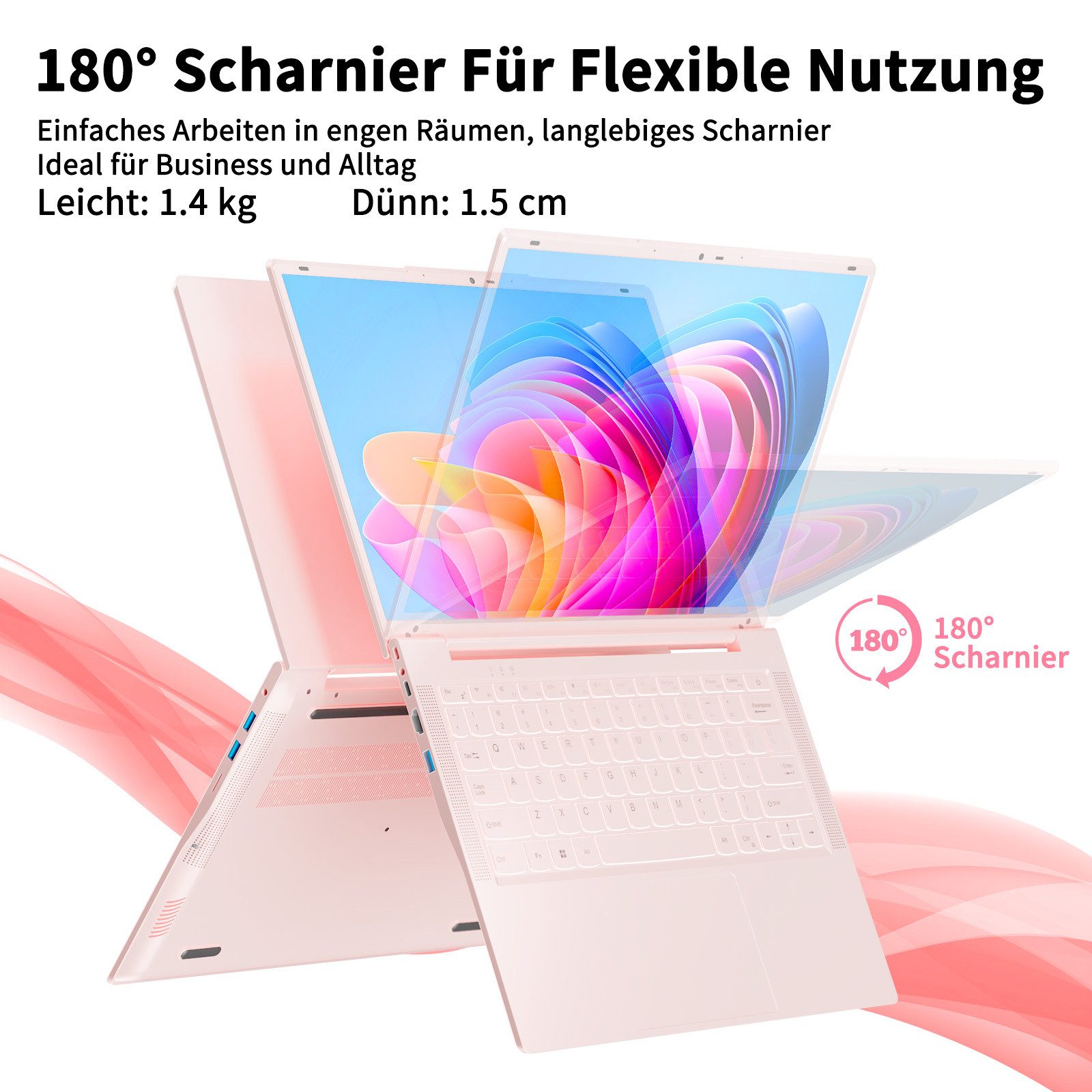 LONGEVINCE 14-Zoll-2K-IPS-Laptop mit Intel Celeron N5105, 16GB DDR4 Notebook (35,56 cm/14 Zoll, Intel Celeron N5105, Intel UHD Graphics, 16 GB, 512 GB SSD, Wind – Bild 3 von 5