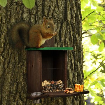 relaxdays Futterspender Braunes Eichhörnchen Futterhaus mit Napf