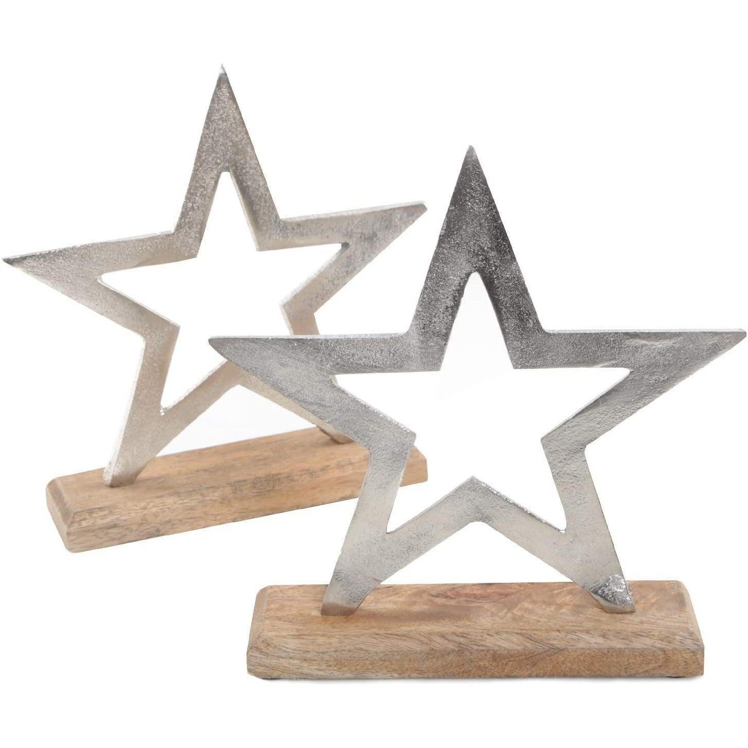 Logbuch-Verlag Dekofigur 2 Sterne Figuren zum Hinstellen 21 cm aus Holz + Metall silberfarben