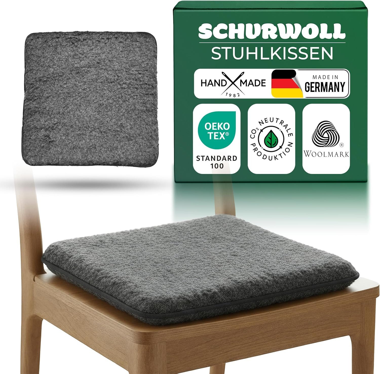 Novaliv Haltungskissen, 1-tlg., Novaliv 2er Set Sitzauflage Wolle 38 x 38 cm Anthrazit, beidseitig Sch