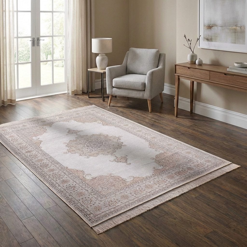 TaCa Home Teppich Vintage Designer Kurzflor, rechteckig, Höhe: 6 mm, Schlafzimmer Kinderzimmer Wohnzimmer Esszimmer, terra - 67 x 105 cm