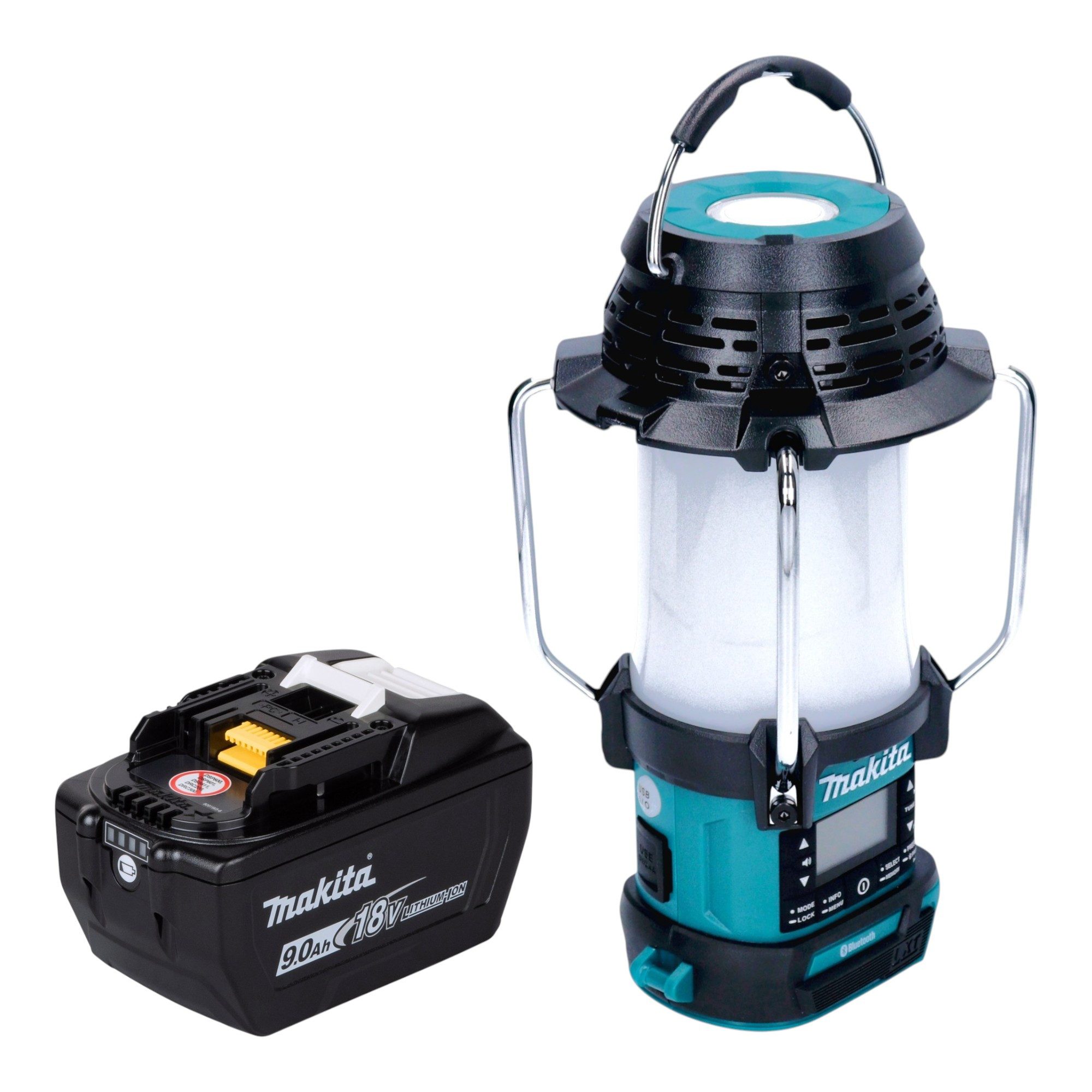 Makita DMR 056 18V FM DAB+ mit Laterne 360° + 1x Akku 9,0 Ah - ohne Ladegerät Baustellenradio