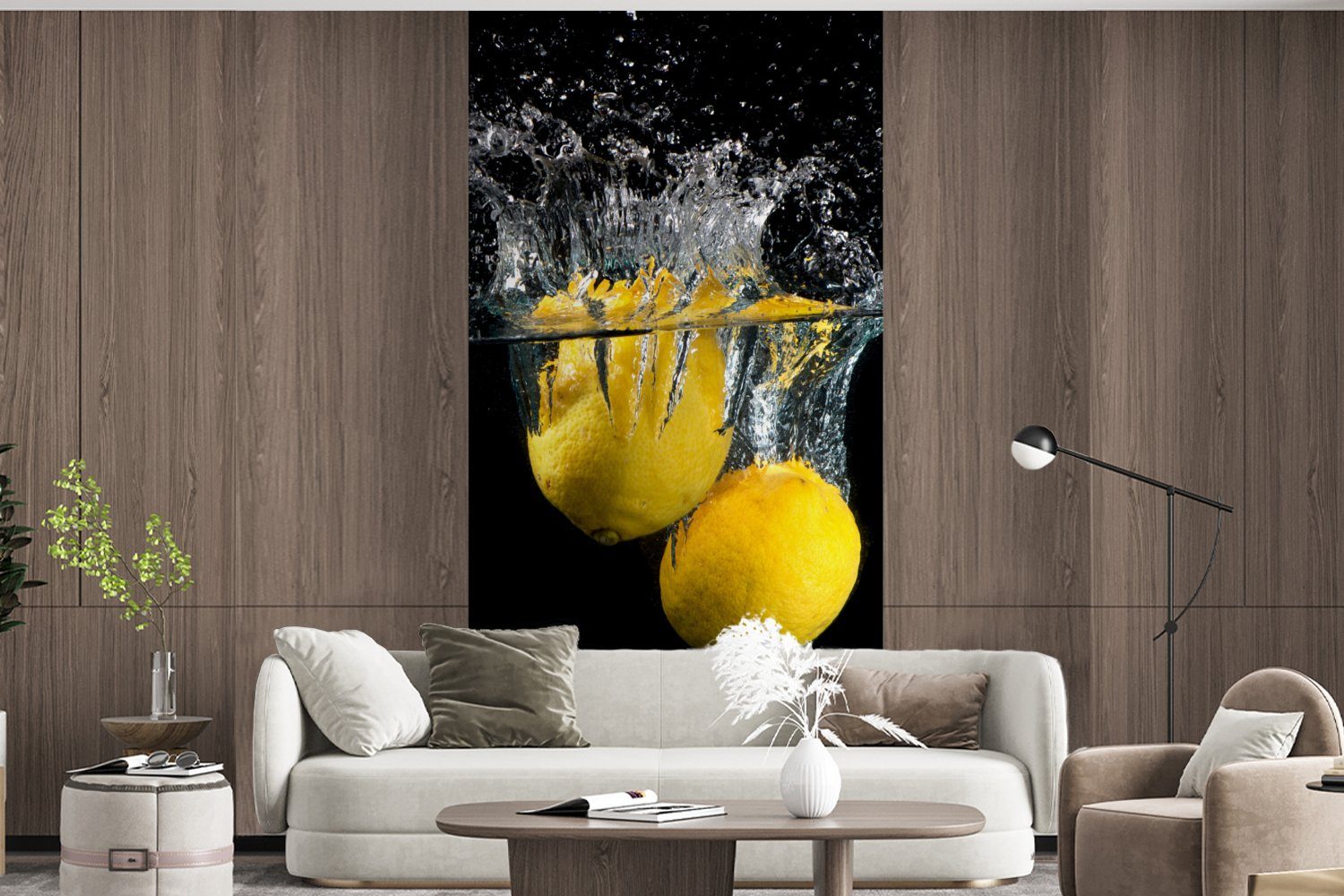 Küche, - - Gelb, Schlafzimmer Fototapete - - (2 St), Fototapete MuchoWow Wasser Zitrone Vliestapete Matt, Frucht Stilleben für bedruckt, Wohnzimmer