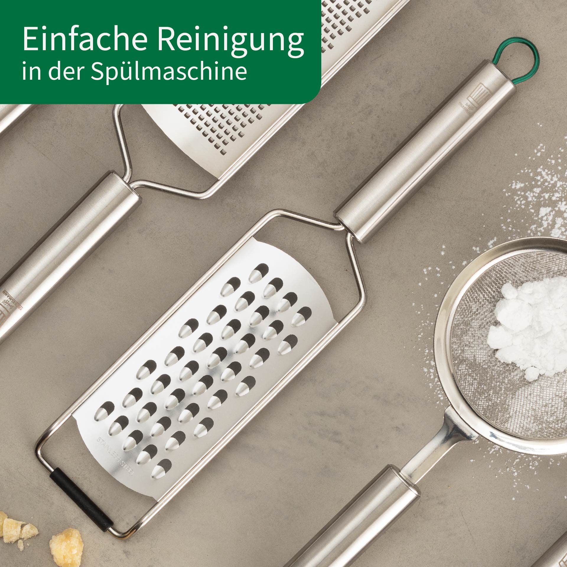 Chefkoch trifft Fackelmann Küchenreibe München, aus Edelstahl, Reibe grob – hochwertige Ausführung, Edelstahl, (1-St), perfekt für Küchenprofis, spülmaschinengeeignet