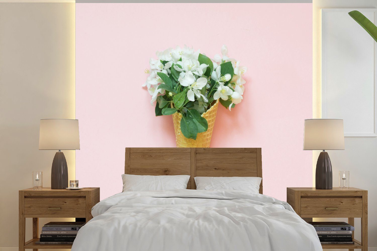 MuchoWow St), (4 Schlafzimmer Matt, Wohnzimmer Blumen Fototapete - Vliestapete für bedruckt, - Stilleben, Küche, Fototapete Eiswaffel