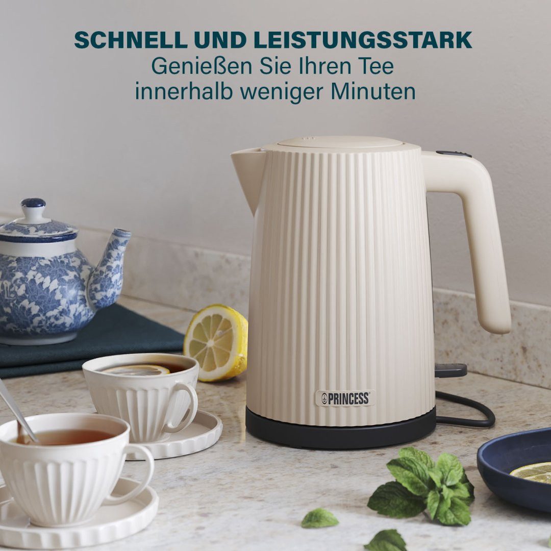 PRINCESS Wasserkocher Princess 236048 Wasserkocher Wave – stilvolles Design, passend für jed, 1,7 l, 2200 W, Wave, 360° kabellos, BPA-frei, Trockenkoch- & Überhitzungsschutz
