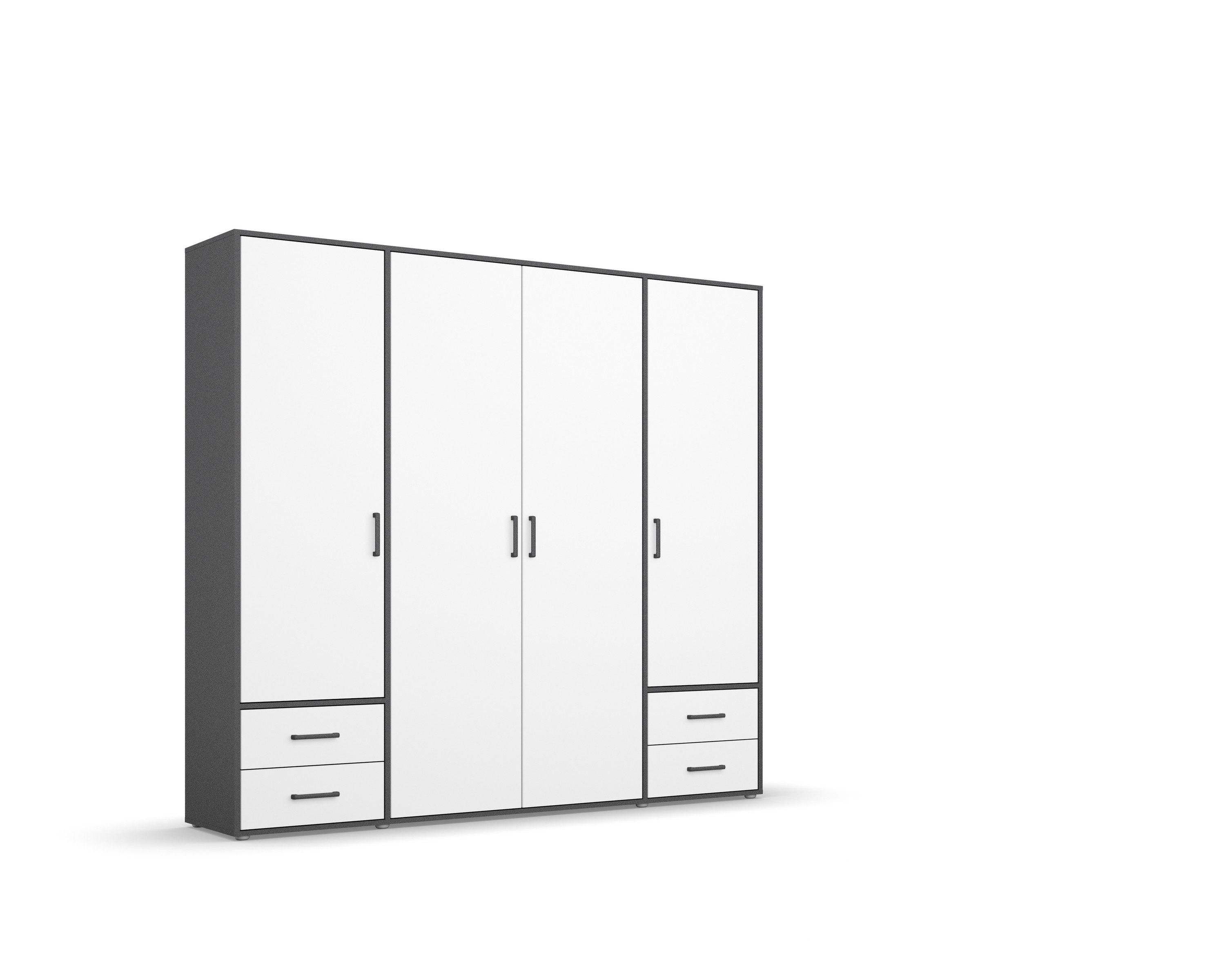 freiraum Drehtürenschrank Voyager 4 Türen, 4 Schübe, 5 Böden, 1 Stange, weiß / grau - 187x194x53 (BxHxT)