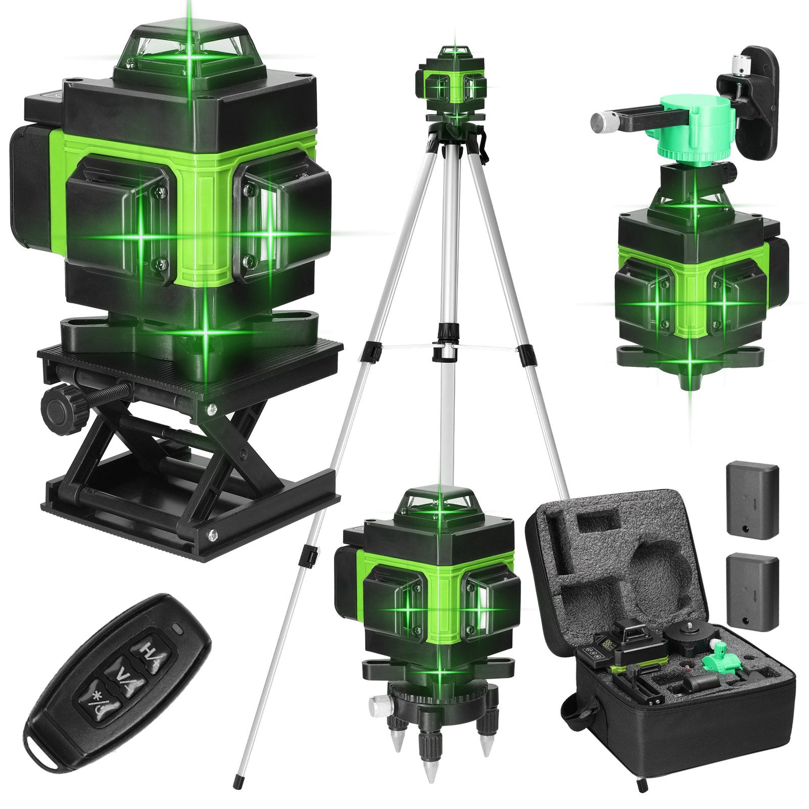GARRYFIZH Laserwasserwaage Wasserwaagen Laser Nivelliergerät 16 Zeilen Laserwasserwaage, (Vertikale Horizontale Neigungslinien), 2 Akku & Basis & Hebeplattform & Wandhalterung & Stativ