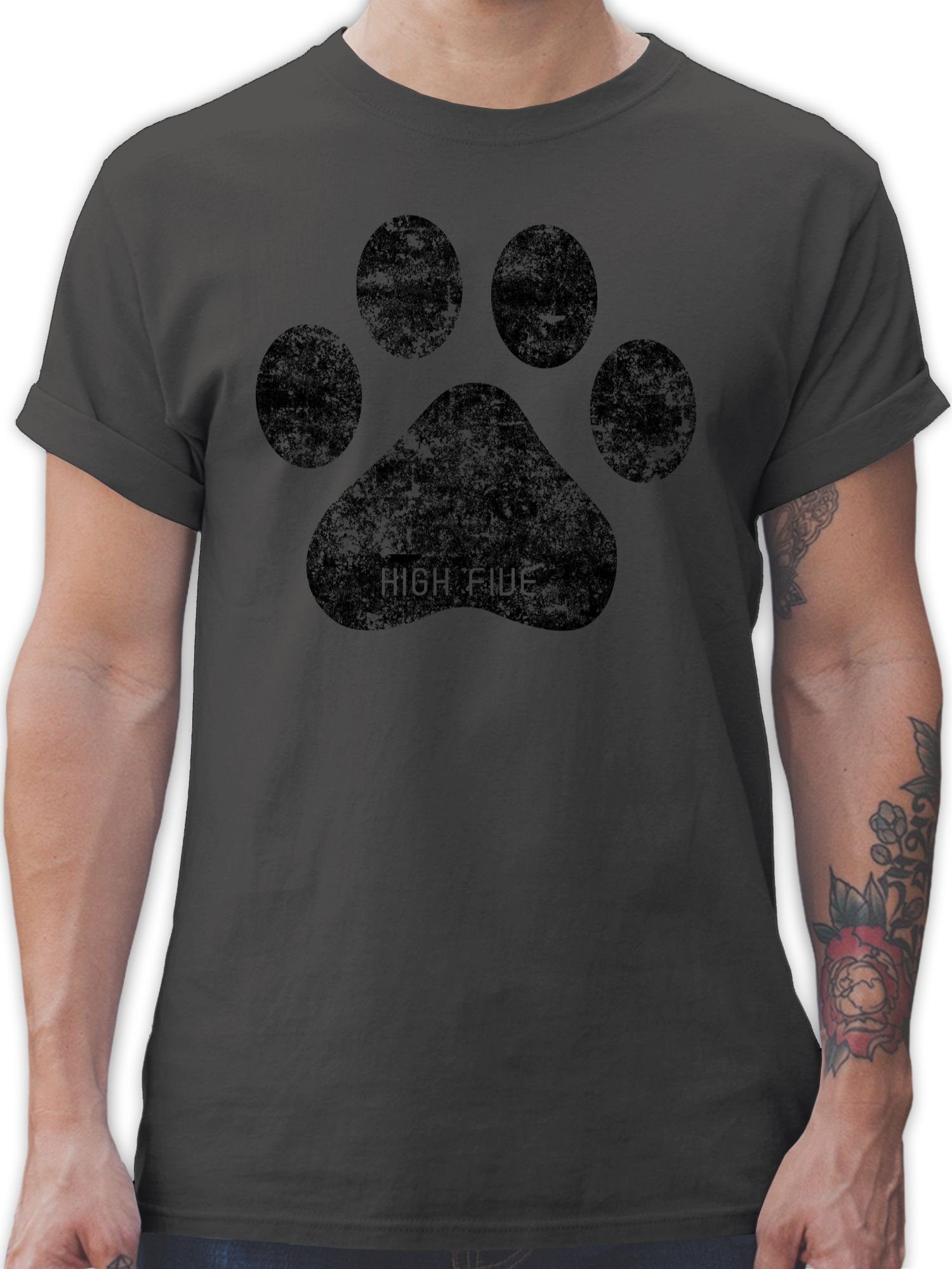 Shirtracer T-Shirt High Five Hunde Pfote Geschenk für Hundebesitzer 1 Dunkelgrau