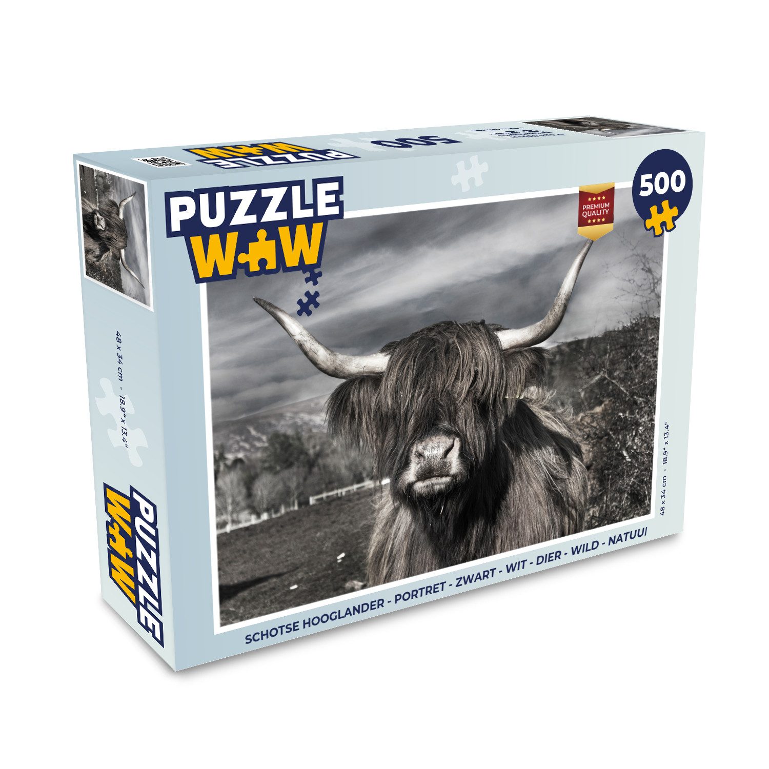 MuchoWow Пазлы Schottischer Hochländer - Porträt - Schwarz - Weiß - Tier - Wildnis -, 500 Пазлыteile, Foto-Puzzle, Bilderrätsel, Пазлыspiele, Игрушки