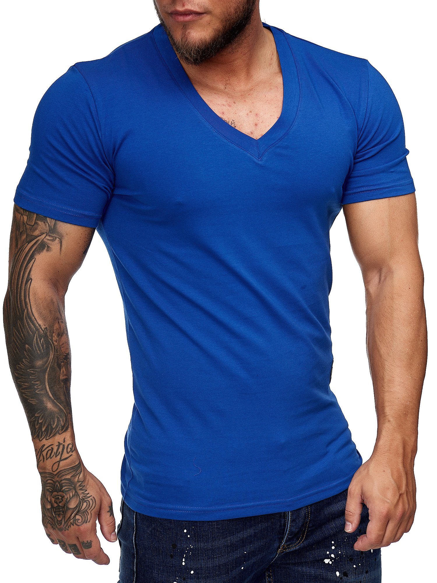 T-Shirt 1-tlg) Freizeit Polo Casual Blau Fitness OneRedox Kurzarmshirt Tee, (Shirt Royal 8031ST