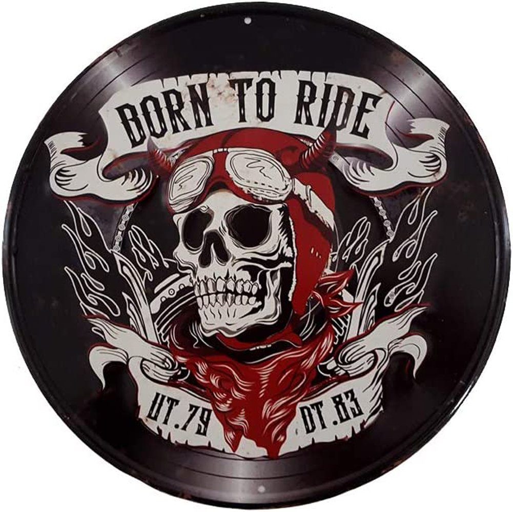 LB H&F Lilienburg Metallbild Schild Blech Metall Totenkopf Deko Garage Werkstatt Geschenk Papa, Wanddeko Blechschild Motorrad Geschenkidee Freund