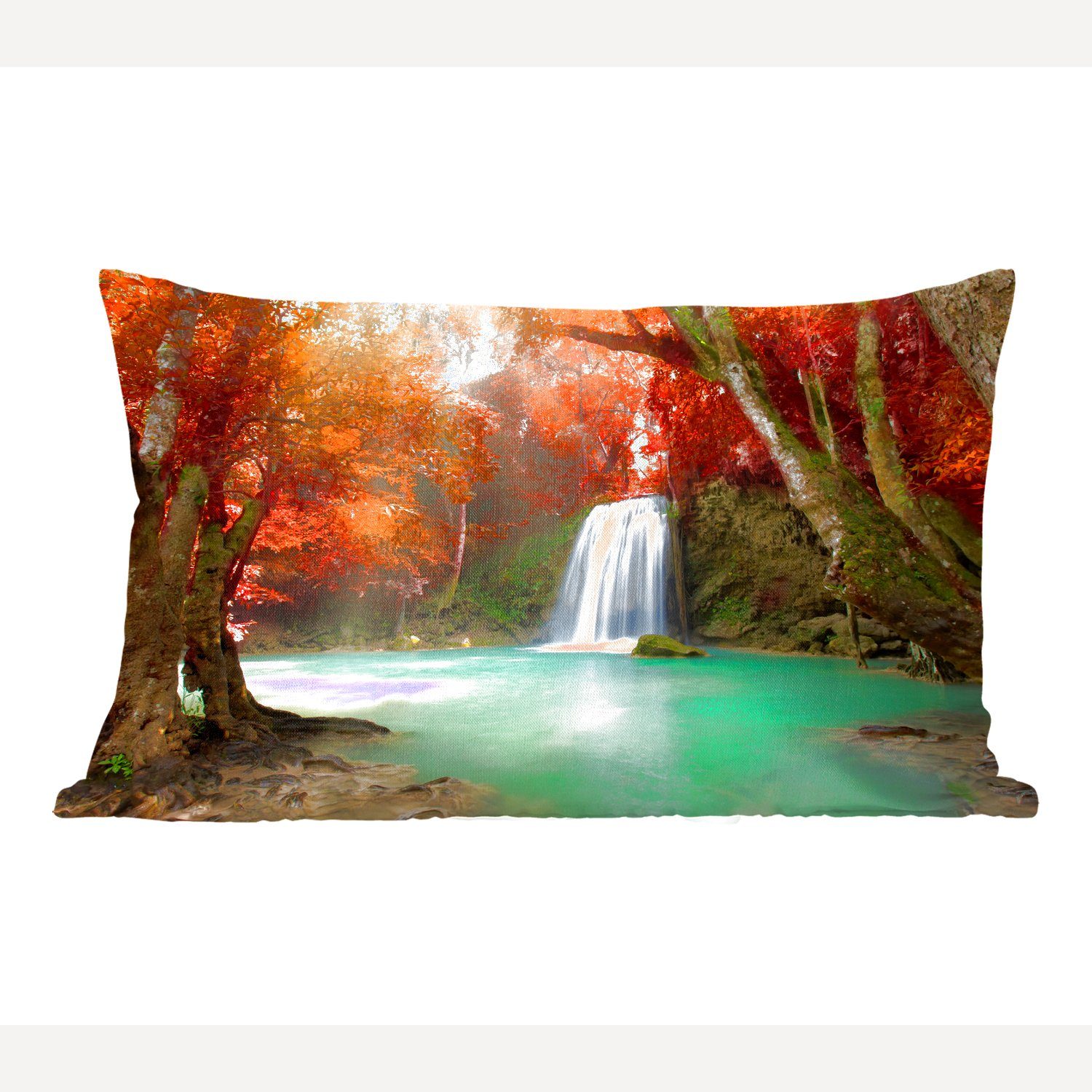 Wasserfall Füllung, mit Schlafzimmer Wald, - MuchoWow Wohzimmer Herbst Dekoration, Zierkissen, Dekokissen - Dekokissen