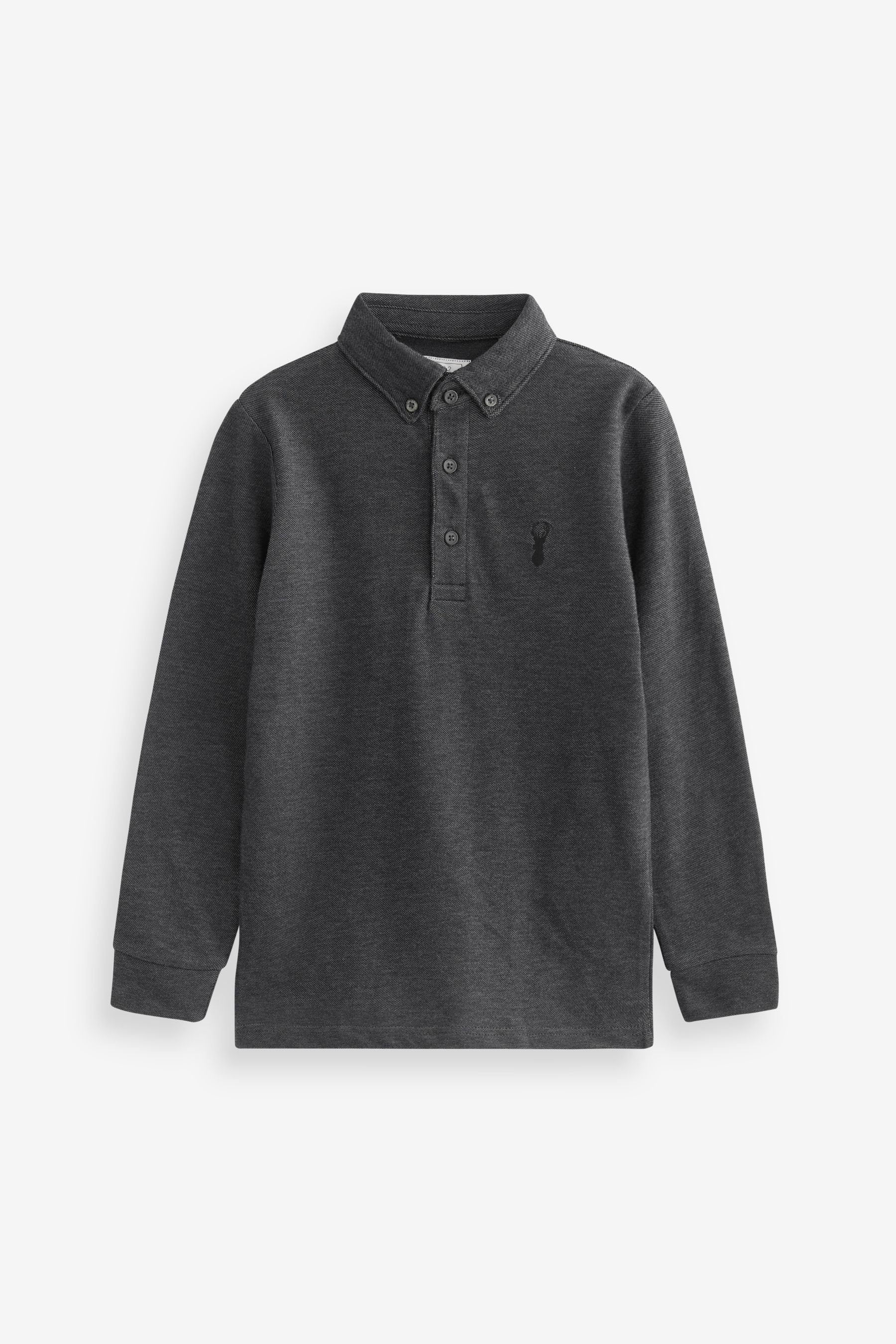 Next Langarm-Poloshirt Langärmeliges Pikee-Poloshirt (1-tlg) Charcoal Grey | Poloshirts