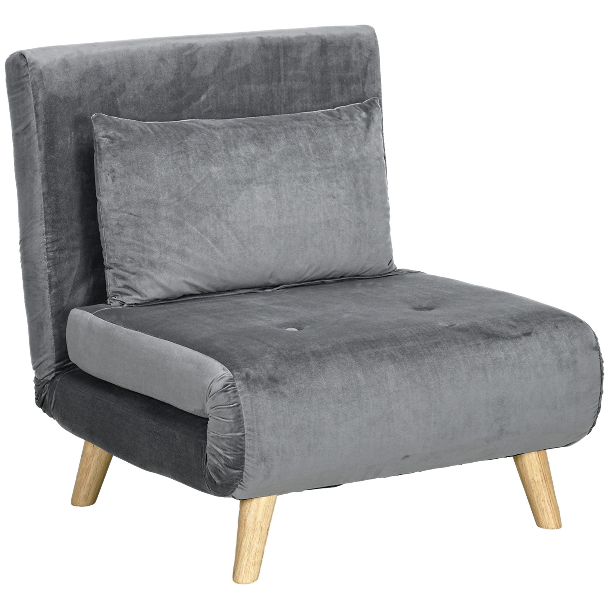Schlafsofa 78x79x72 cm Schlafsessel Grau, Samtoptik, mit Bettfunktion & Kissen