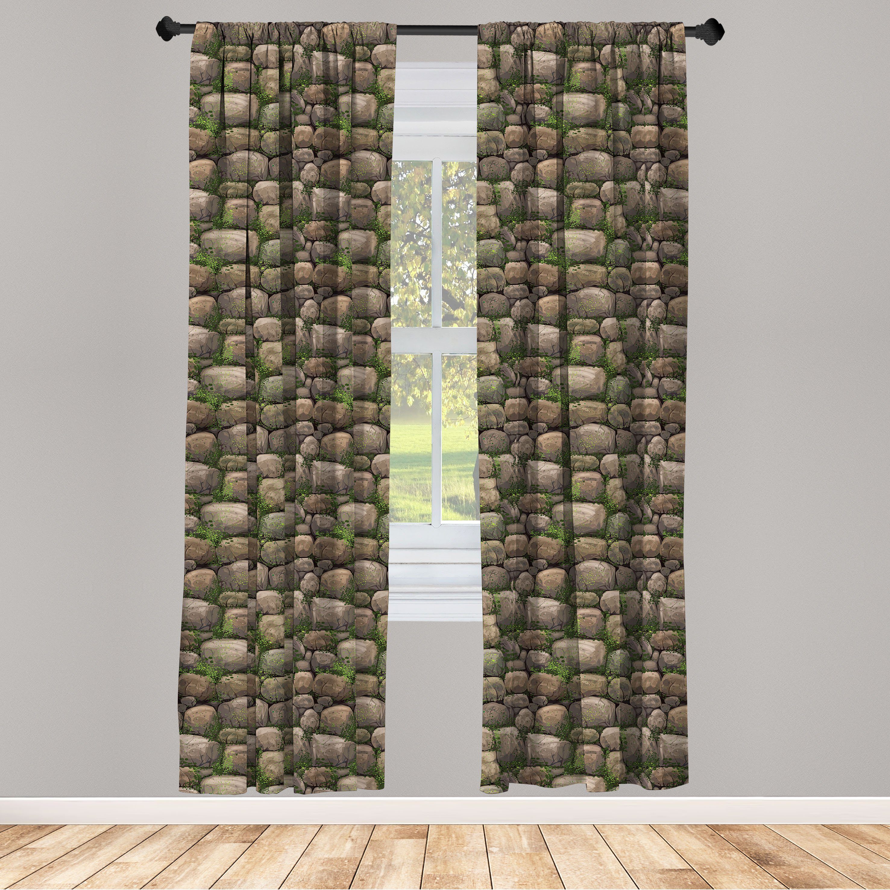 Gardine Vorhang für Wohnzimmer Schlafzimmer Dekor, Abakuhaus, Microfaser, Natur Steine ​​mit Moos bedeckt