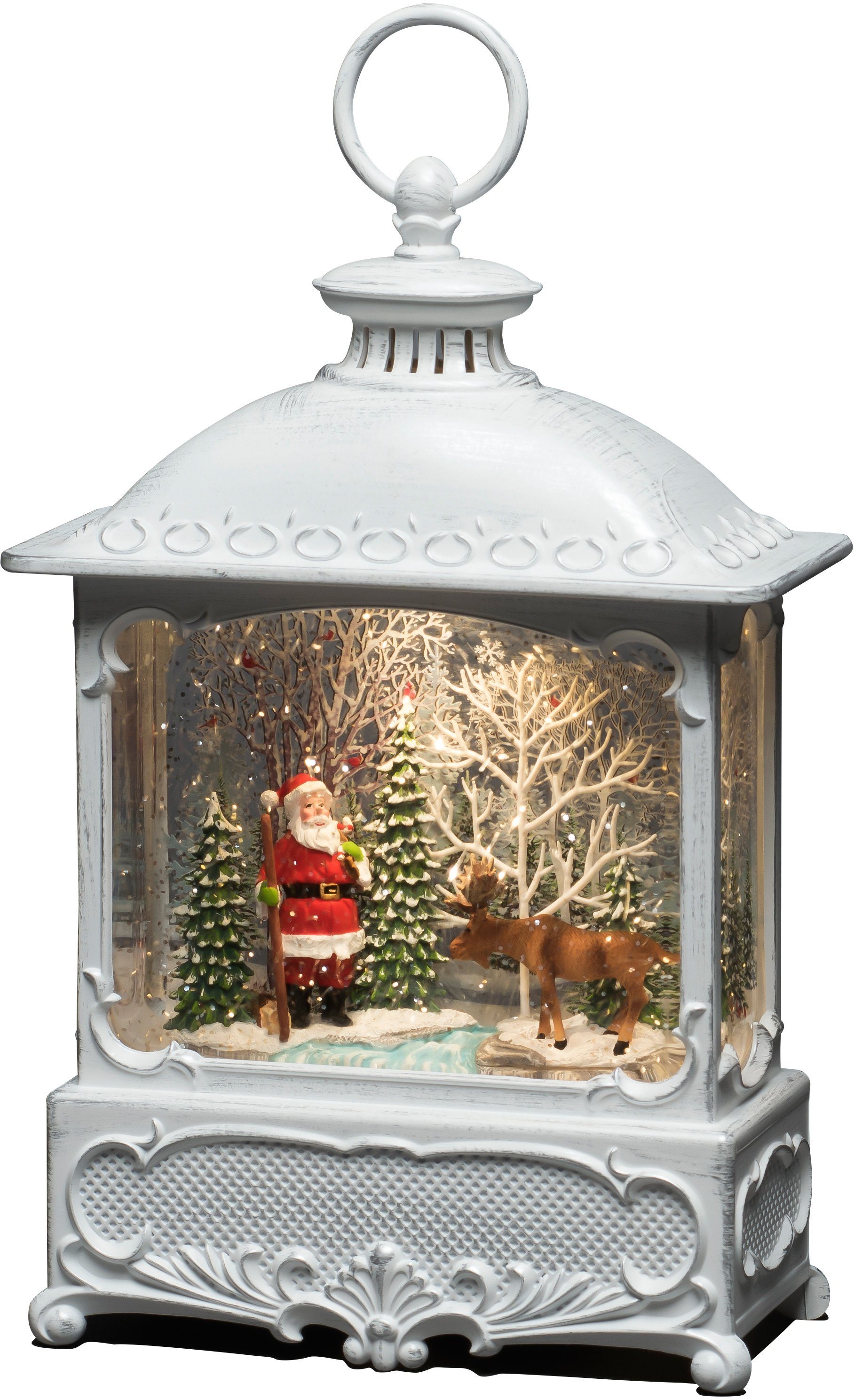 KONSTSMIDE LED Dekolicht Weihnachtsdeko, Timerfunktion, LED fest integriert, Warmweiß, Wasserlaterne Weihnachtsmann mit Elch, batteriebetrieben | Leuchtfiguren