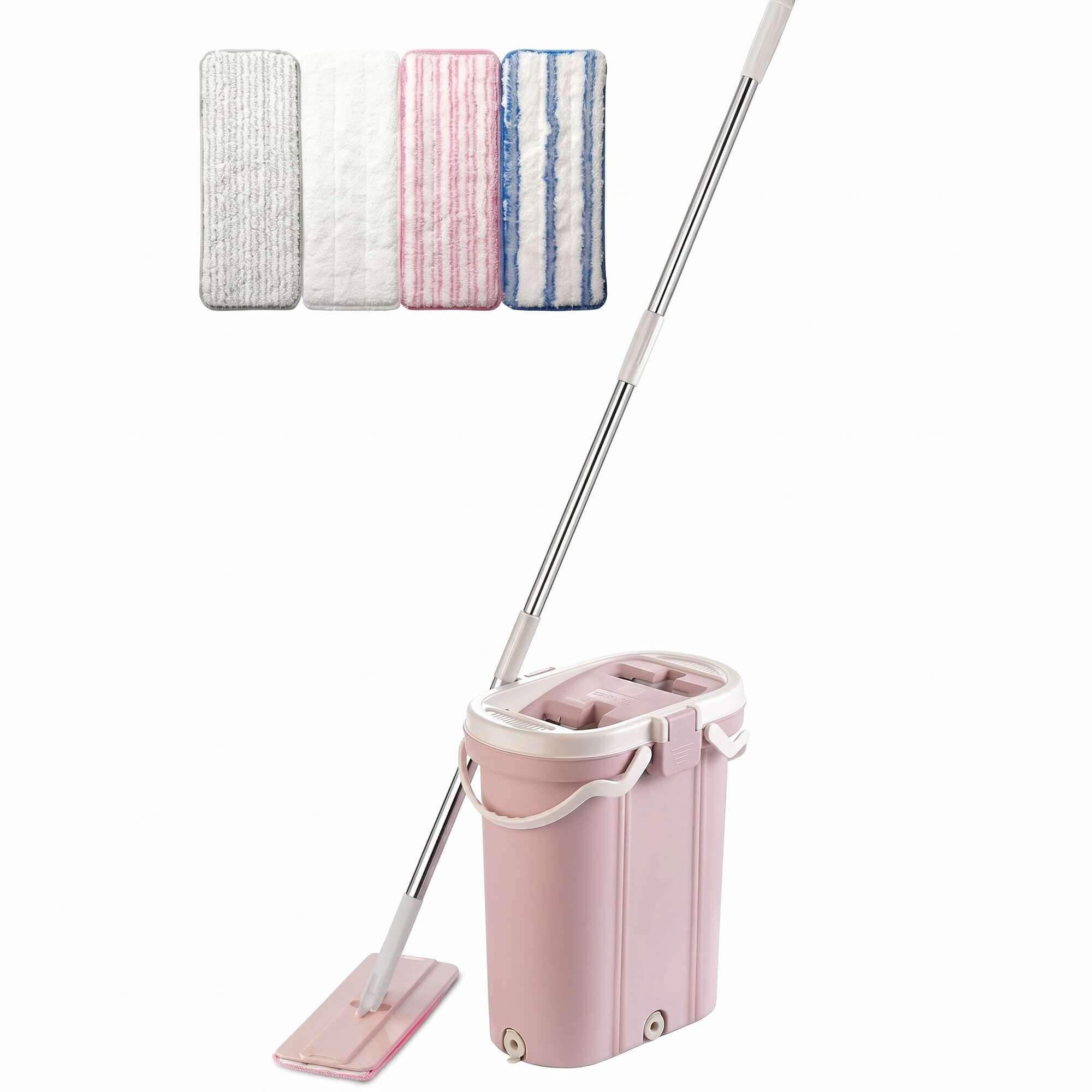 Vip Ahmet Wischmopp Wischmopp Set – Bodenwischer, 4xPad, (7-teilig (1 Eimer, 1 Edelstahlstiel, 1 Mopkopf, 4 Mikrofaserpads), Mop-Reinigungsset mit 3-Kammer-System