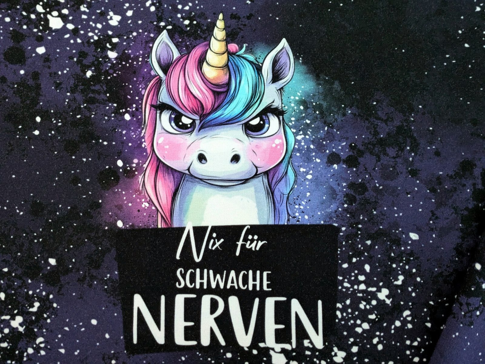 Thumbnail - Corileo Stoff EP Bio French Terry Panel Einhorn Nix für Schwache Nerven Stoff